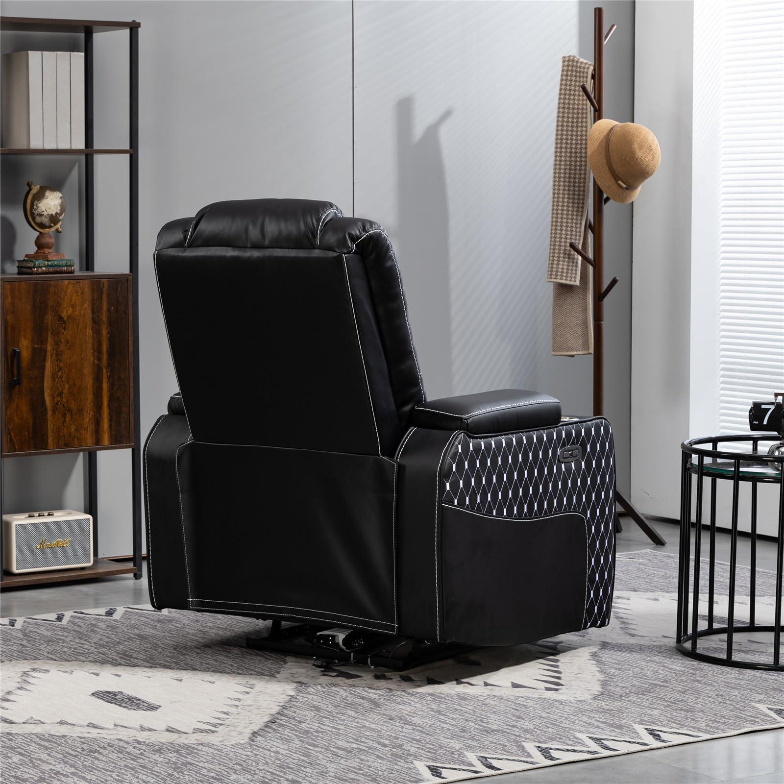 LITVZ Home Theater Seating Recliner with Hidden Arm Storage, Faux Leather Power Recliner Movie & Media Room Chairs with USB Ports and Cup Holders for Lazy Boy Adults