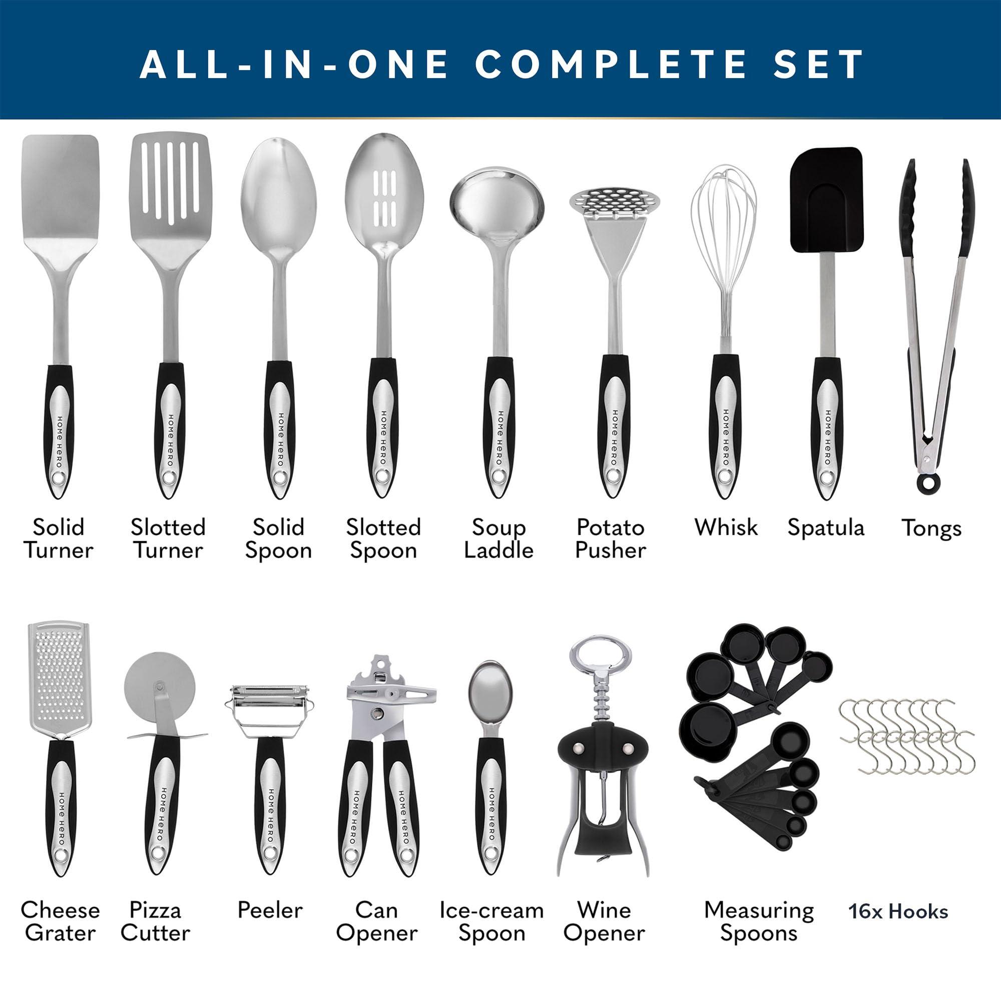 Home Hero Home Hero 41 Pcs Stainless Steel Kitchen Utensils Set - Nonstick Stainless Steel Cooking Utensils Set - Heat Resistant Kitchen Essentials & Metal Kitchen Gadgets (41 Pcs Set)