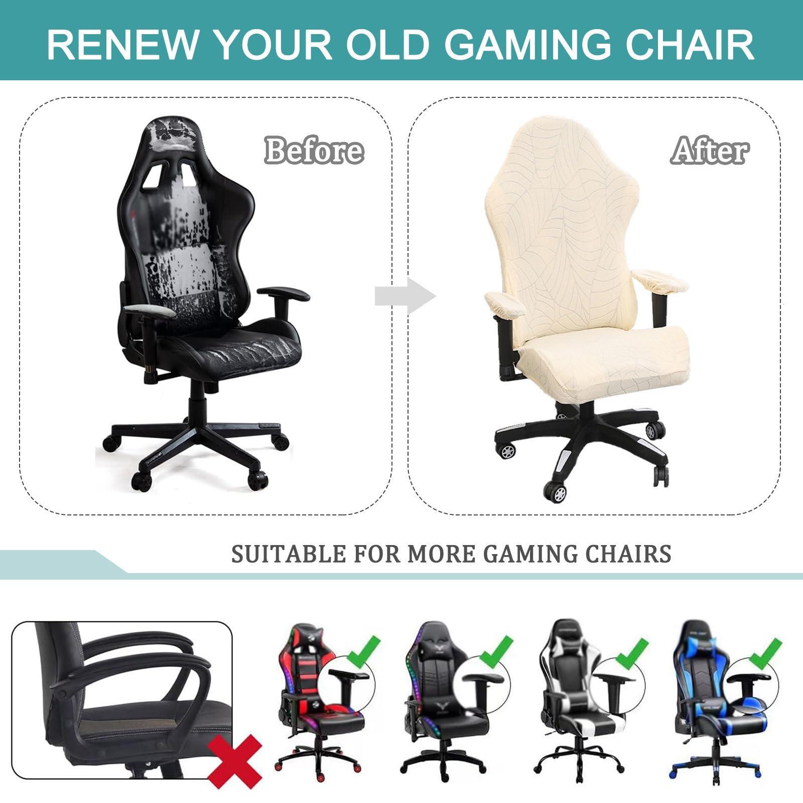 ZRCYXDW ZRCYXDW Ergonomic Gaming Chair Cover, Waterproof Computer Chair Slipcover Stretch Soft Gaming Chair Slipcover with Armrest Covers Gaming Chair Seat Cover Washable-Beige-Large