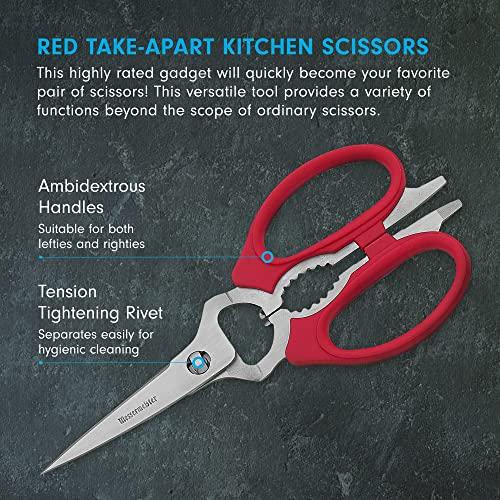 Messermeister Messermeister 8-Inch Take-Apart Kitchen Scissors, Red - Includes Screwdriver, Nut Cracker, Jar Lid Opener/Gripper, Bottle Opener & Bone + Twig Cutter - Suitable for Lefties & Righties
