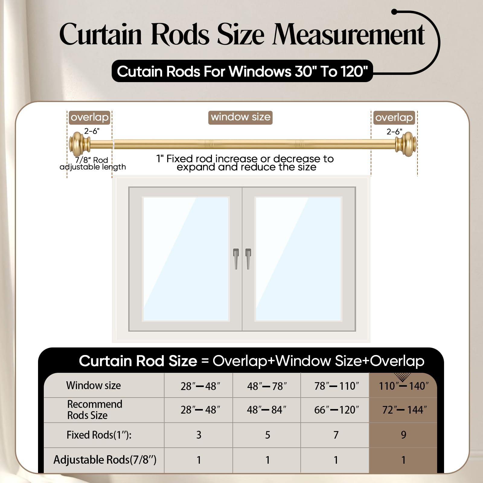 SIMEWIN SIMEWIN Heavy Duty Curtain Rods for Windows 72 to 144 Inches, 1 Inch Gold Curtain Rods for Bedroom, Living Room, Patio, Kitchen, Adjustable Curtain Rods with Classic Finials, Gold Finishing