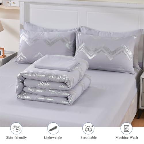 Wowelife Wowelife 6 Pieces Silver Grey Twin Comforter Set Gray Kids Twin XL Comforter Bedding Sets College Dorm for Girls & Boys Bed in A Bag Glitter with Sheets for Kids, 2 Pillow Shams and 1 Pillow Case