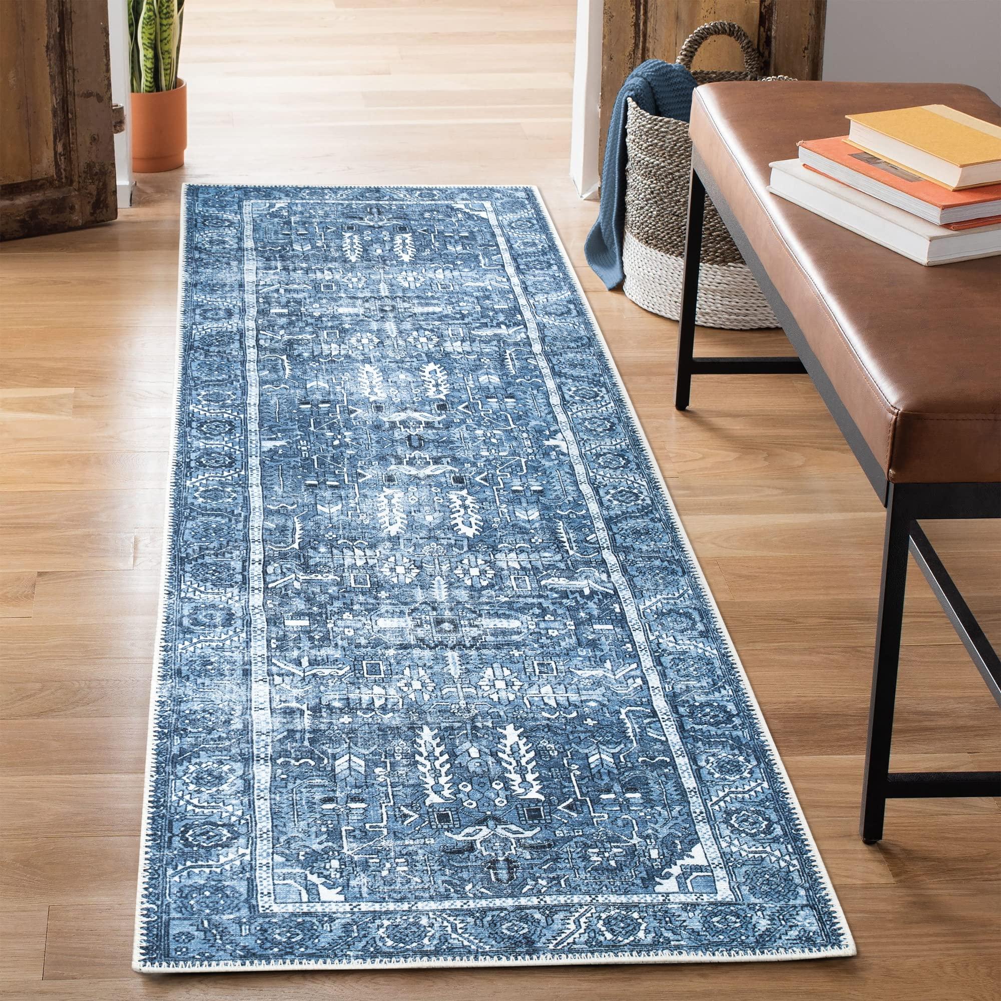 Bloom Rugs Bloom Rugs Washable Non-Slip 10 ft Runner - Blue Traditional Runner for Entryway, Hallway, Bathroom, and Kitchen - Exact Size: 2.5\' x 10\'