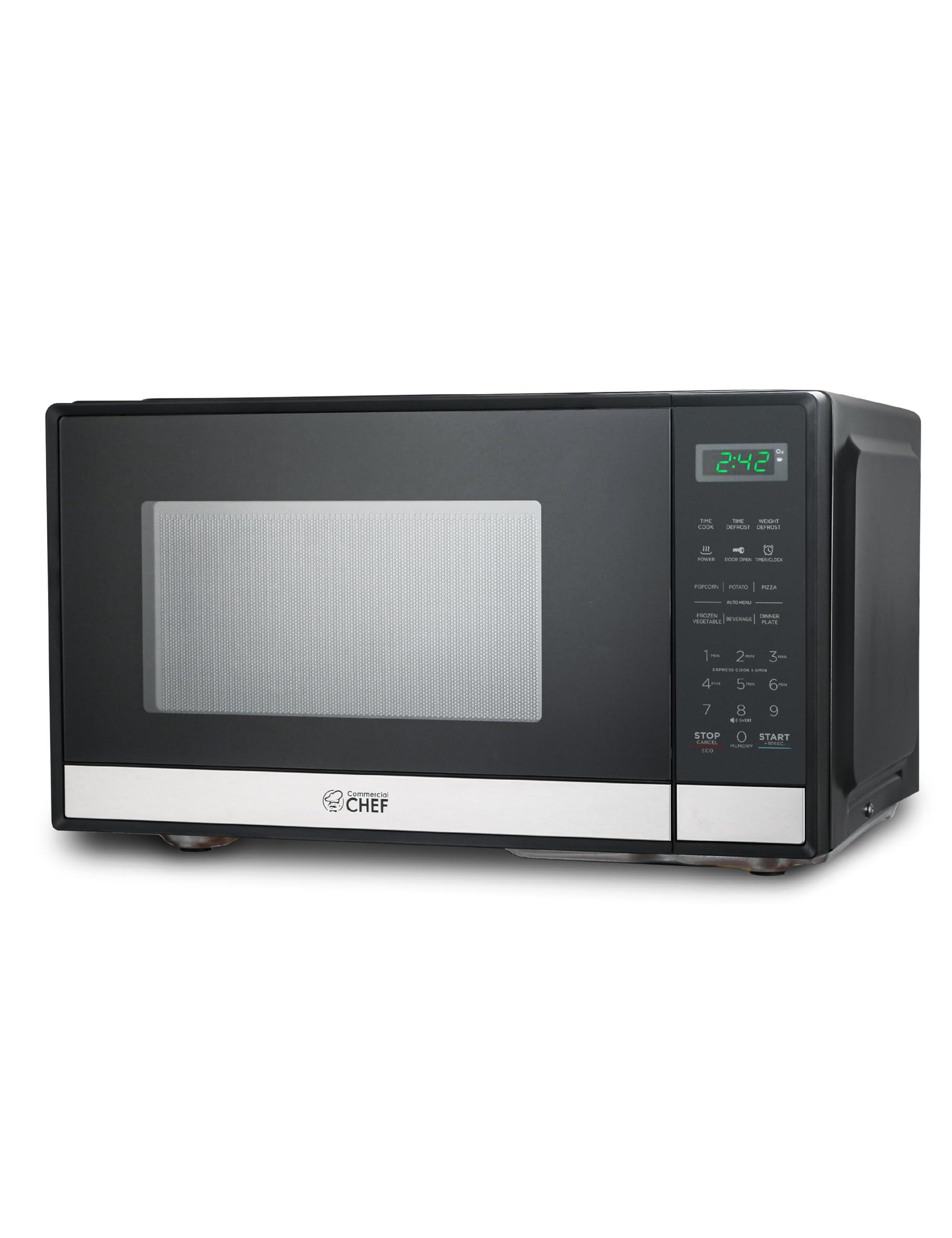 Commercial CHEF Commercial CHEF Small Microwave 0.9 Cu. Ft. Countertop Microwave with Touch Controls & Digital Display, Stainless Steel Microwave & 10 Power Levels, Outstanding Portable Microwave with Pull Handle