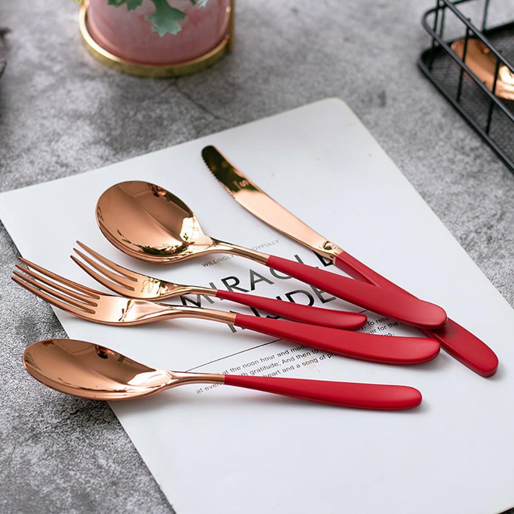IKXO Red Silverware Set, 30-piece Stainless Steel Flatware Cutlery Set Forks and Spoons Simple & Modern Tableware For Home Party Restaurant Wedding Dinner, Service For 6Food-Grade Tableware Cutlery Set