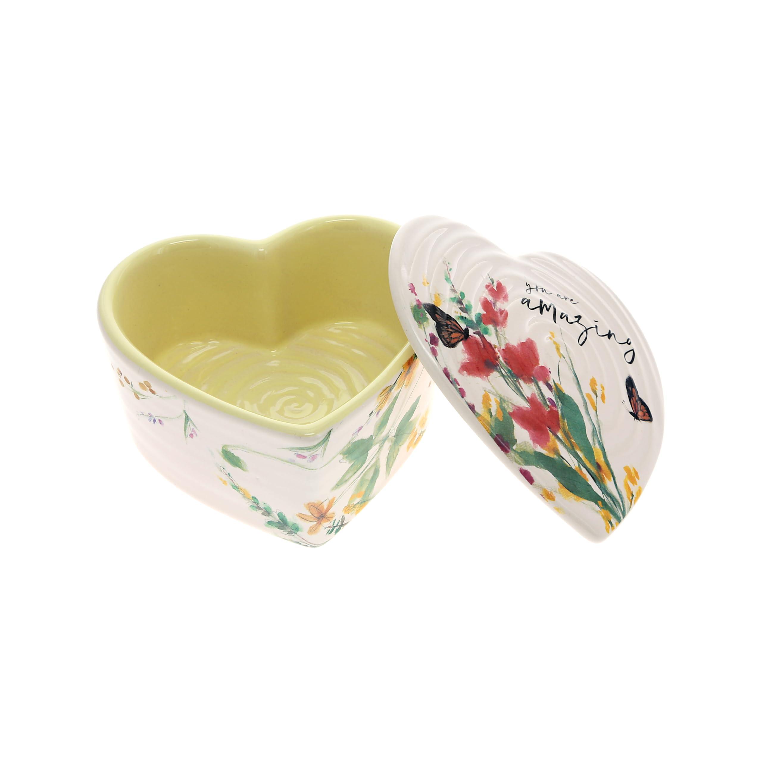Pavilion Gift Company Pavilion Gift Company - You Are Amazing Ceramic Heart-Shaped Keepsake Box, Friend Gift, Best Friend Gift, Jewelry Keepsake Decorative Box, Jewelry Box For Mom, Daughter, Sister, Friend, 2 Count, Cream