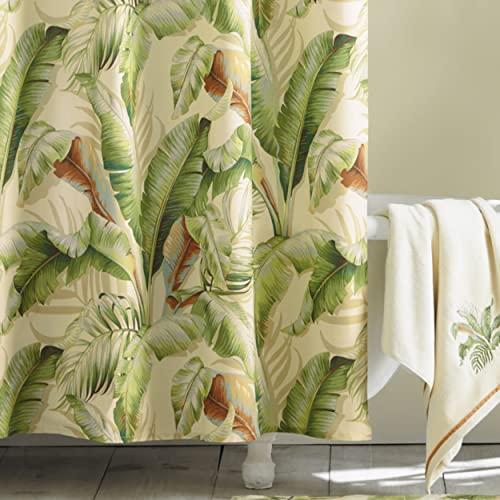 Tommy Bahama Tommy Bahama - Fabric Shower Curtain, Stylish Striped Bathroom Decor, Hook Holes Top (Palmiers Green, 72\" x 72\")
