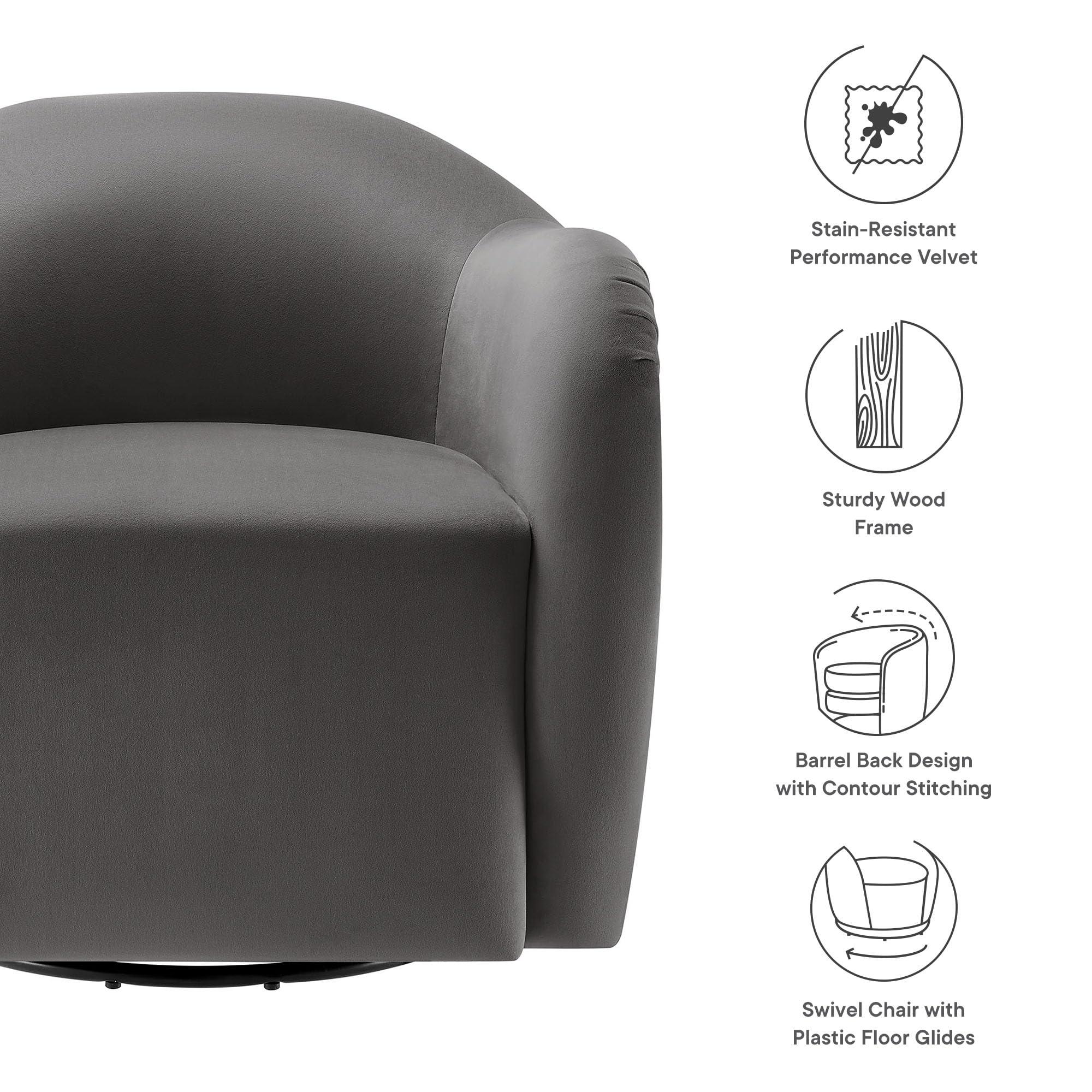 Modway Modway Compose Performance Velvet Swivel Armchair in Storm Gray - Barrel Accent Chair - Comfy Round Single Sofa Chair with 360 Rotation - Modern Upholstered Club Chair for Living Room, Bedroom