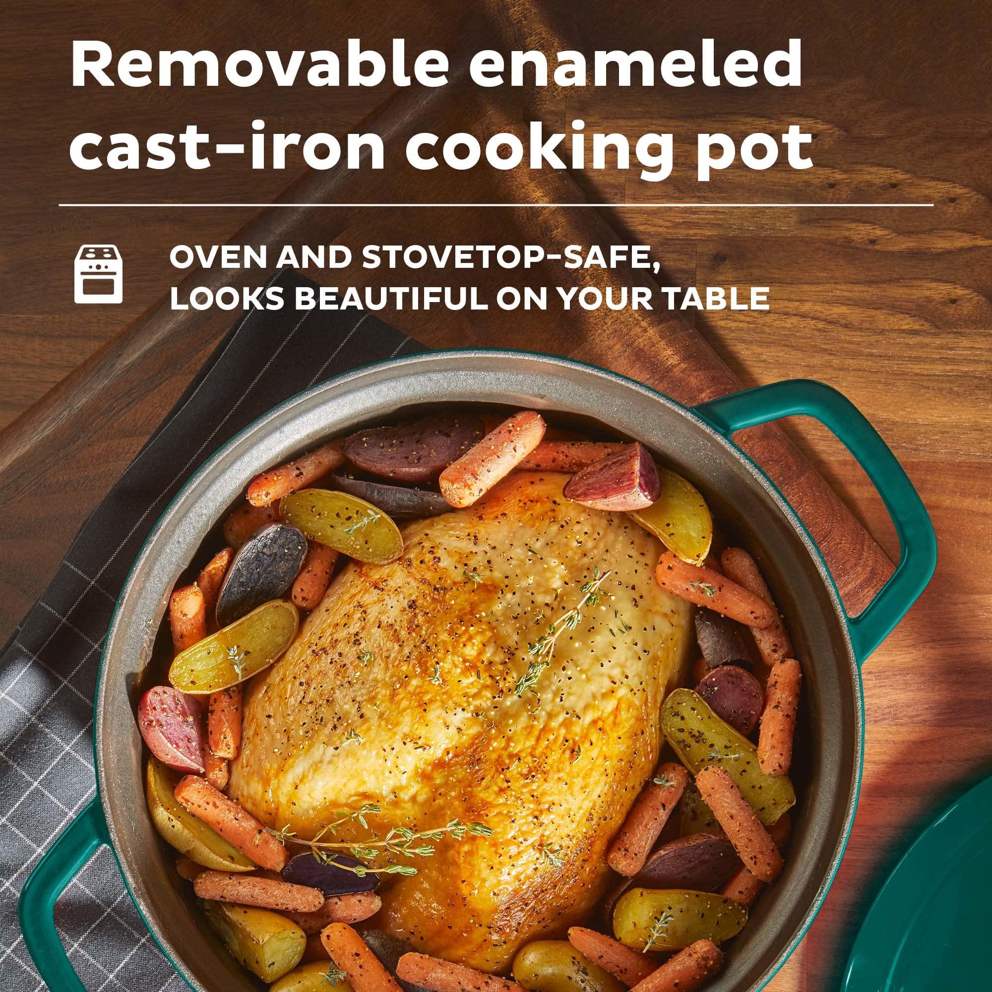 Instant Instant Electric Round Dutch Oven, 6-Quart 1500W, From the Makers of Instant Pot, 5-in-1: Braise, Slow Cook, Sear/Saut, Cooking Pan, Food Warmer, Enameled Cast Iron, Included Recipe Book, Green