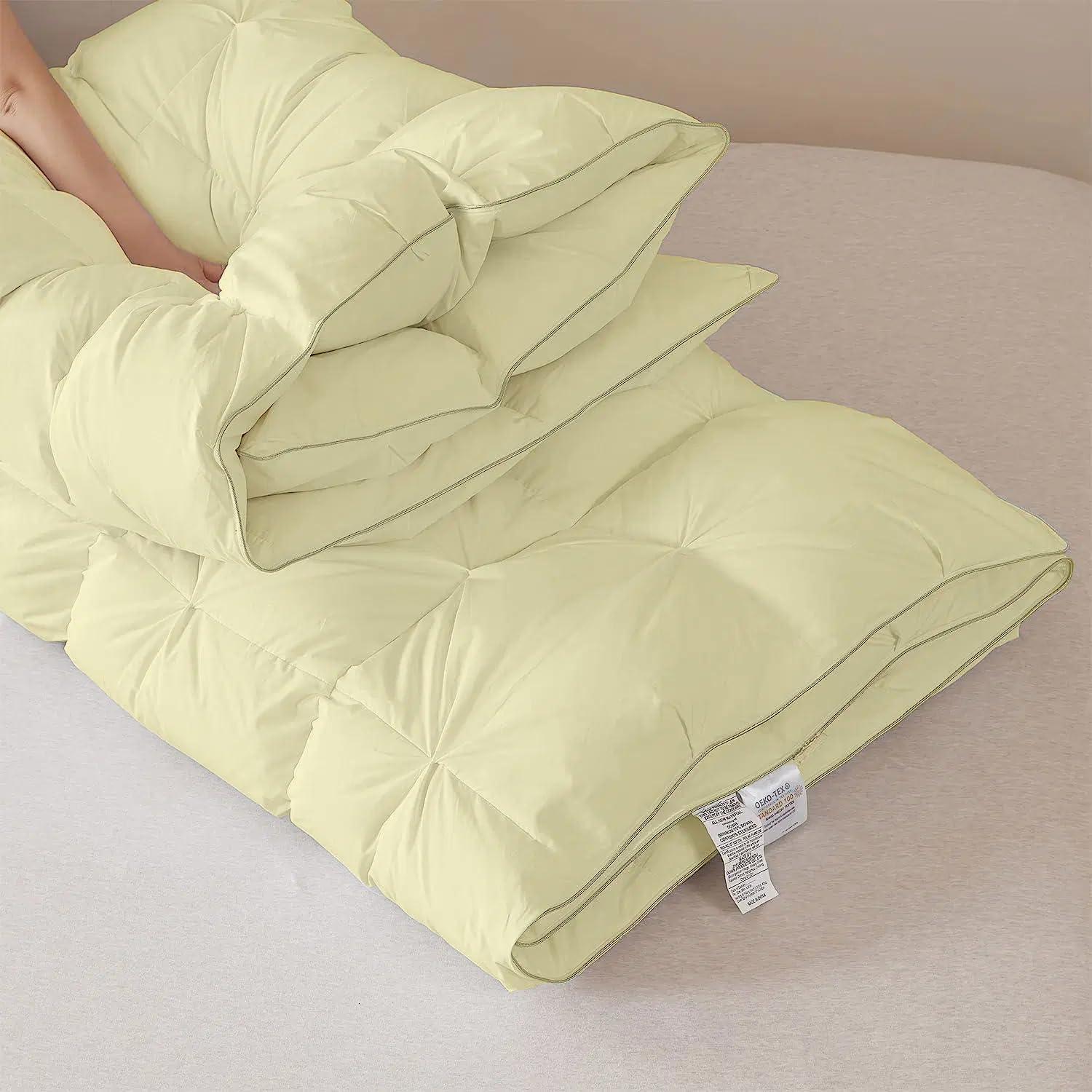 RJ BEDDING All Season-Down Alternative Comforter, 100% Organic Cotton 1000TC, Standard Queen (88\"X88\"), 600GSM Duvet Insert, Corner TABS, Fluffy, Soft, Light Weight, Ivory