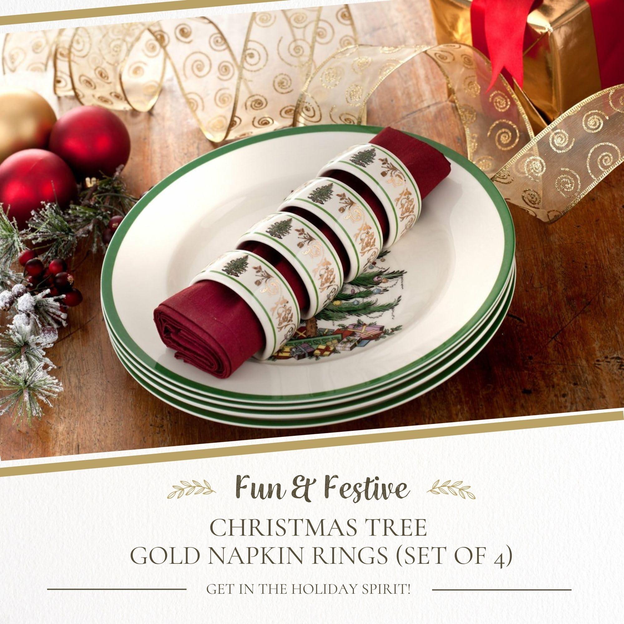 Spode Spode Christmas Tree Gold 2.75\" Napkin Ring (Set of 4) - Elegant 22K Gold Accented Holiday Napkin Rings, Fine Porcelain Christmas Table Setting Dcor - Ideal for Holiday Dinnerware & Festive Gifting