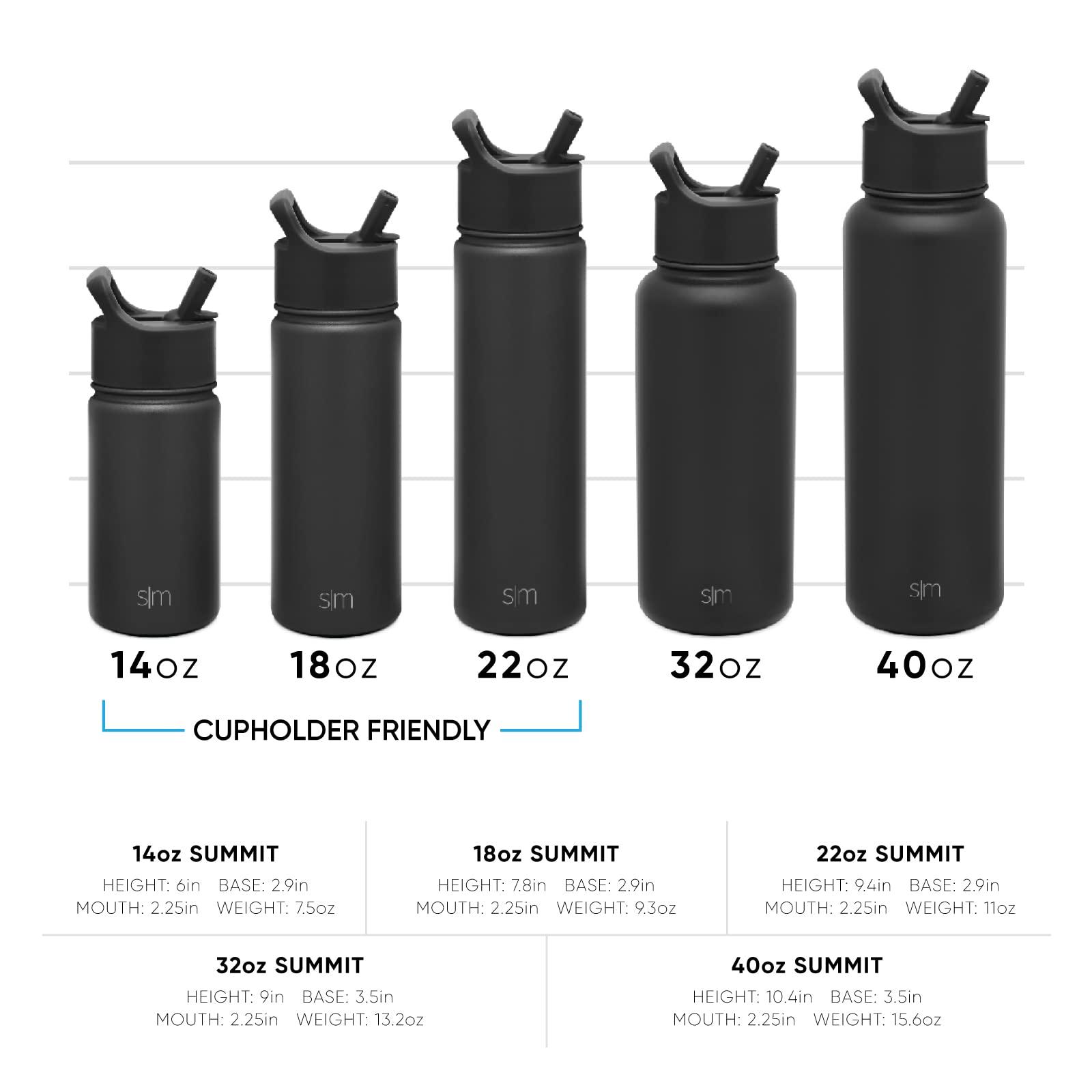 Simple Modern Simple Modern Water Bottle with Straw Lid Vacuum Insulated Stainless Steel Metal Thermos Bottles | Reusable Leak Proof BPA-Free Flask for Gym Sports | Summit Collection | 22oz, Midnight Black