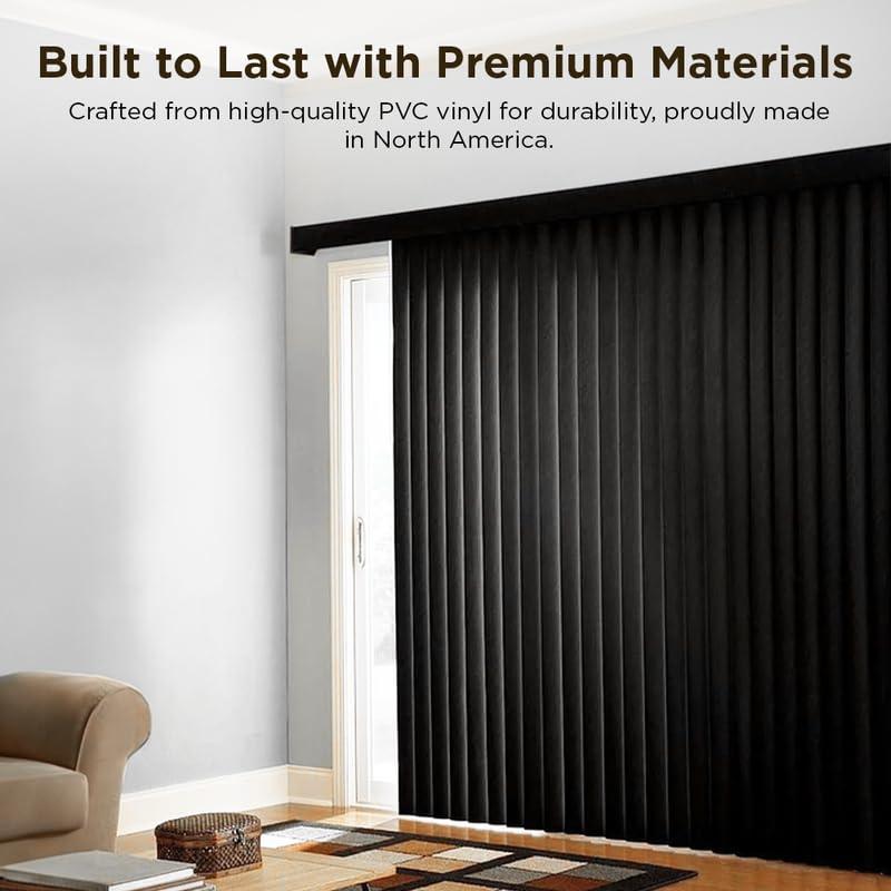 BlindDen BlindDen - Vinyl Vertical Window Blinds for Home - Vertical Blinds for Sliding Glass Doors - Frisco Black (50" W x 60" H)