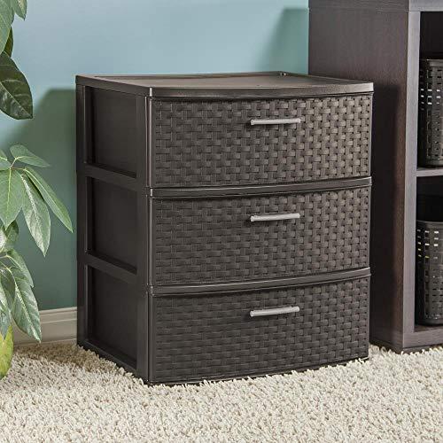 BLOSSOMZ BLOSSOMZ Plastic 3-Drawer Wide Weave Tower, Espresso