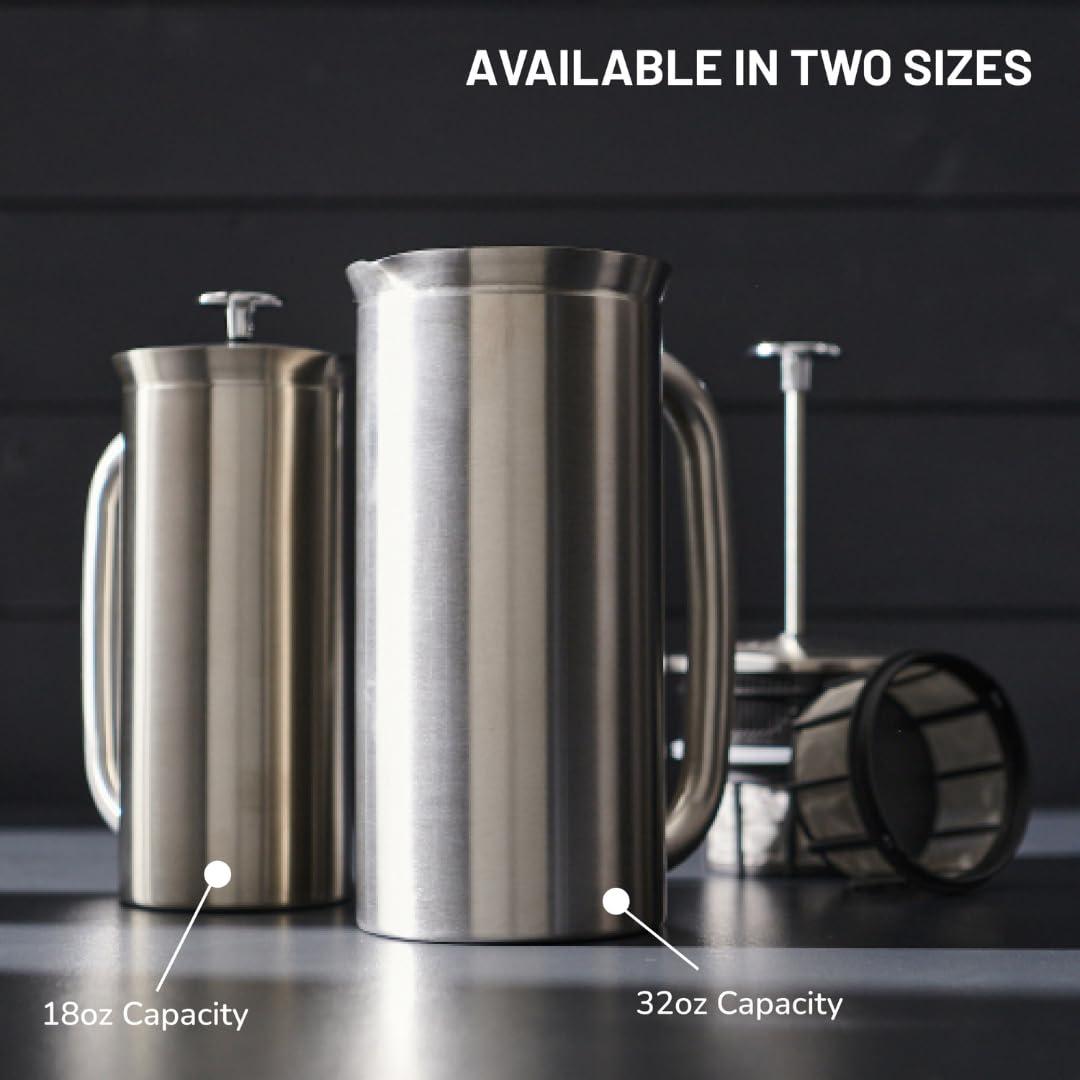 ESPRO ESPRO P7 French Press Coffee Maker - Double-Walled Stainless Steel Insulated with Micro-Filter, 32 Ounces, Brushed Stainless Steel