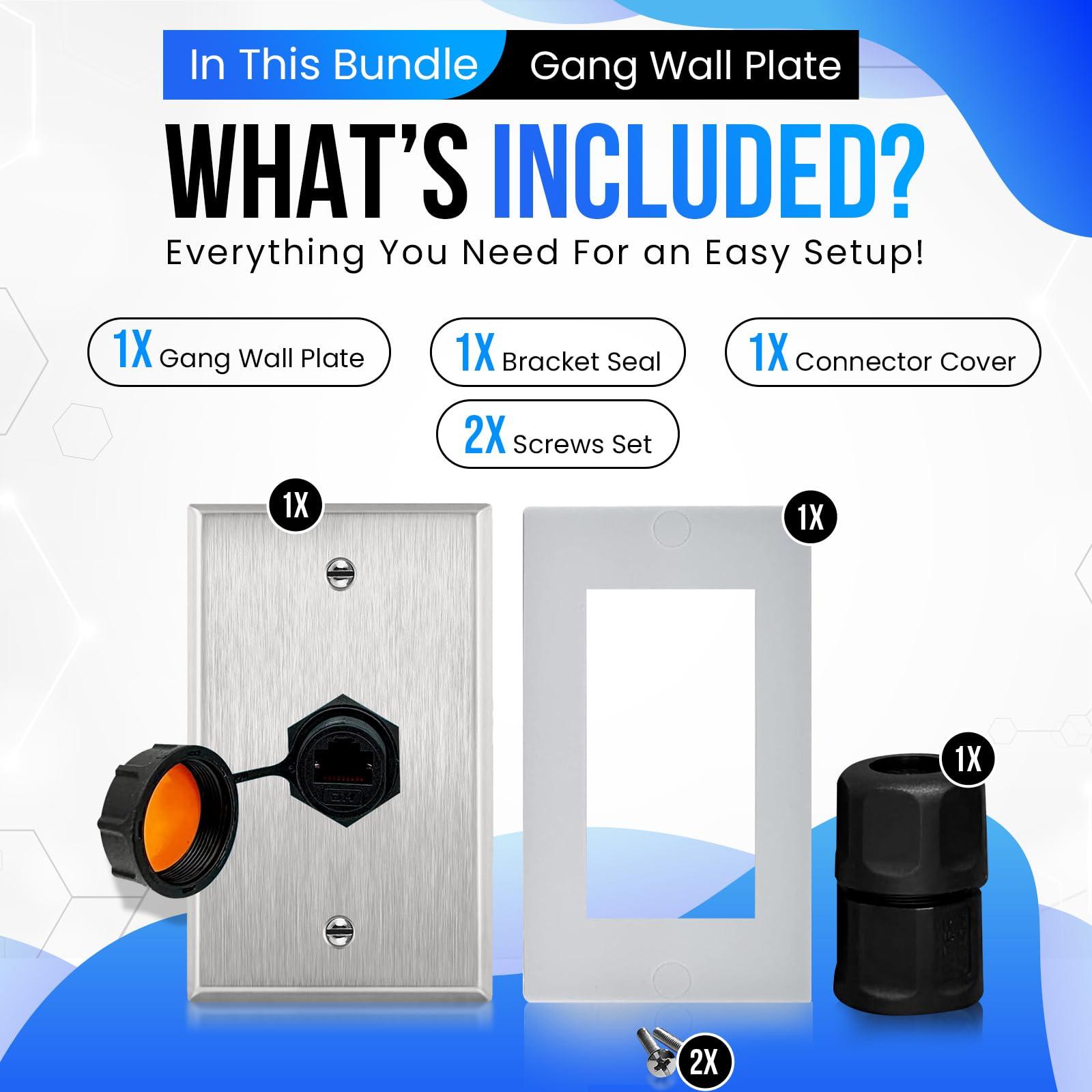 ETS Ethernet Wall Plate with RJ45 Wall Plate Connector IP67 Waterproof Ethernet Wall Outlet for Outdoor Use Stainless Steel Cat5e, Cat6 and Cat 6a Female to Female Bulkhead Jack