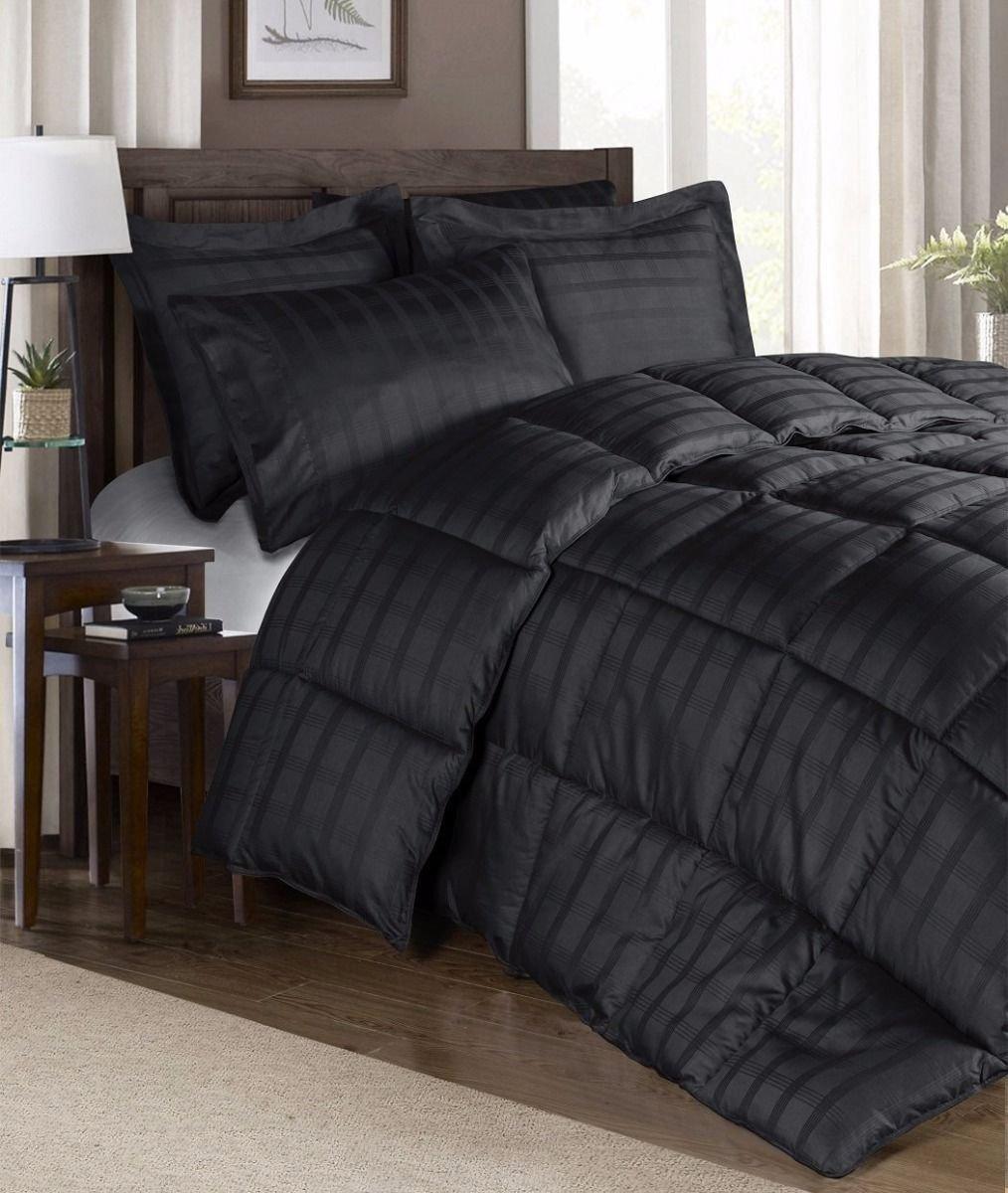 Duvet Cover Collection 2-Pc Cotton Plaid Down Alternative Comforter Set Twin, Black