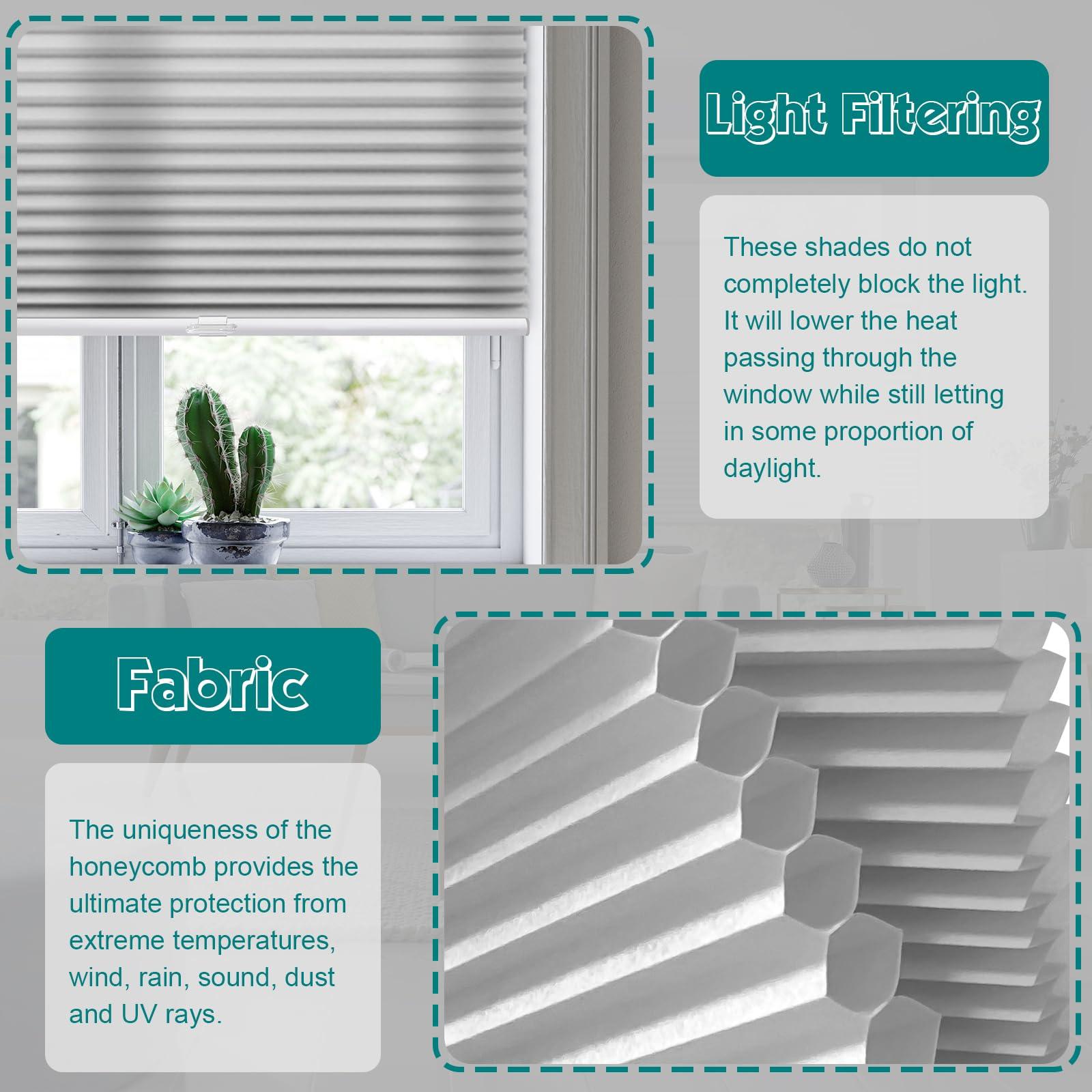 Keego Keego Cellular Blinds Cordless Top Down Bottom Up Honeycomb Blinds, Custom Cut to Size Window Blind, 48" W x 60" H, Grey