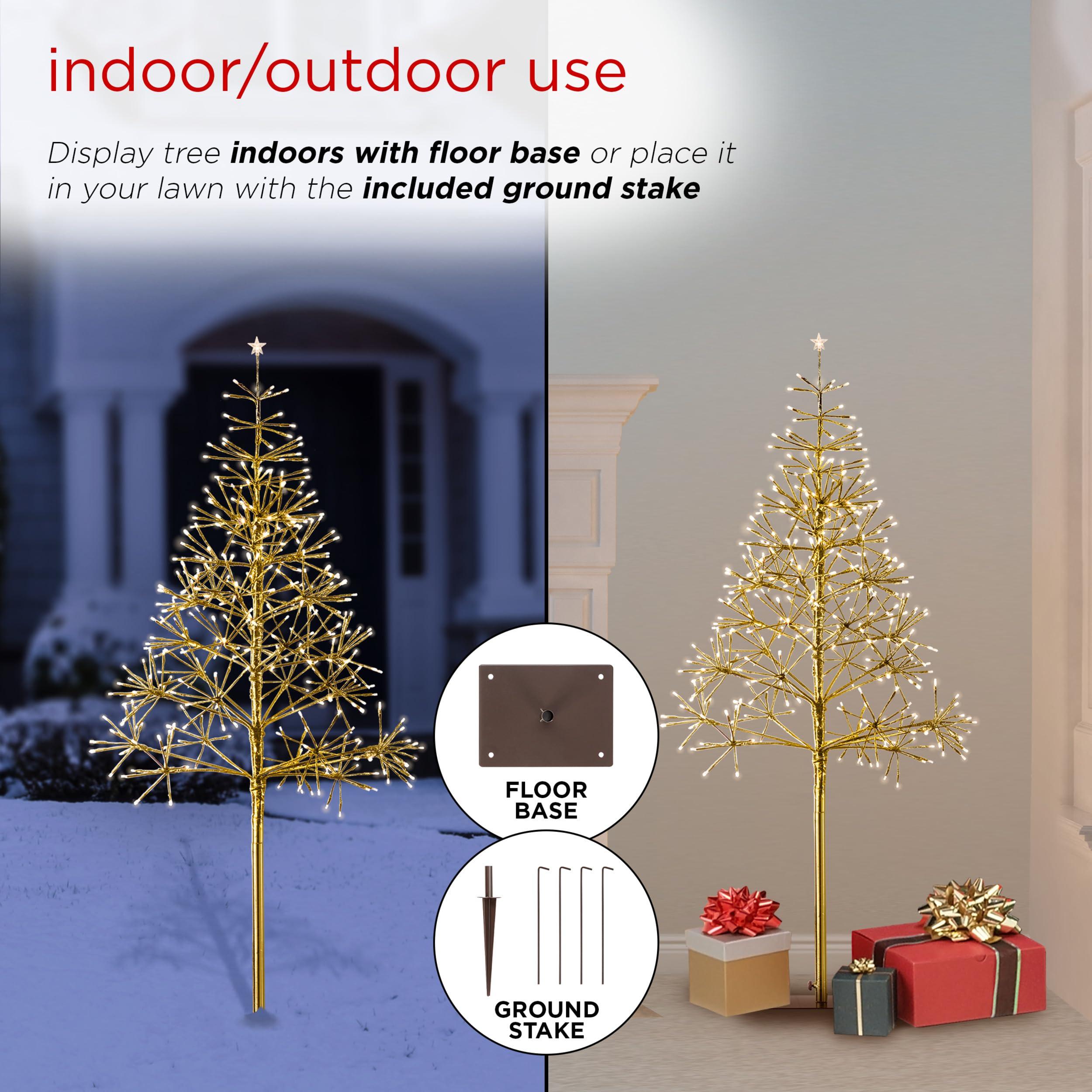 Alpine Corporation Alpine Corporation 53" H Indoor/Outdoor Artificial Christmas Tree with LED Lights, Gold, Christmas Decoration