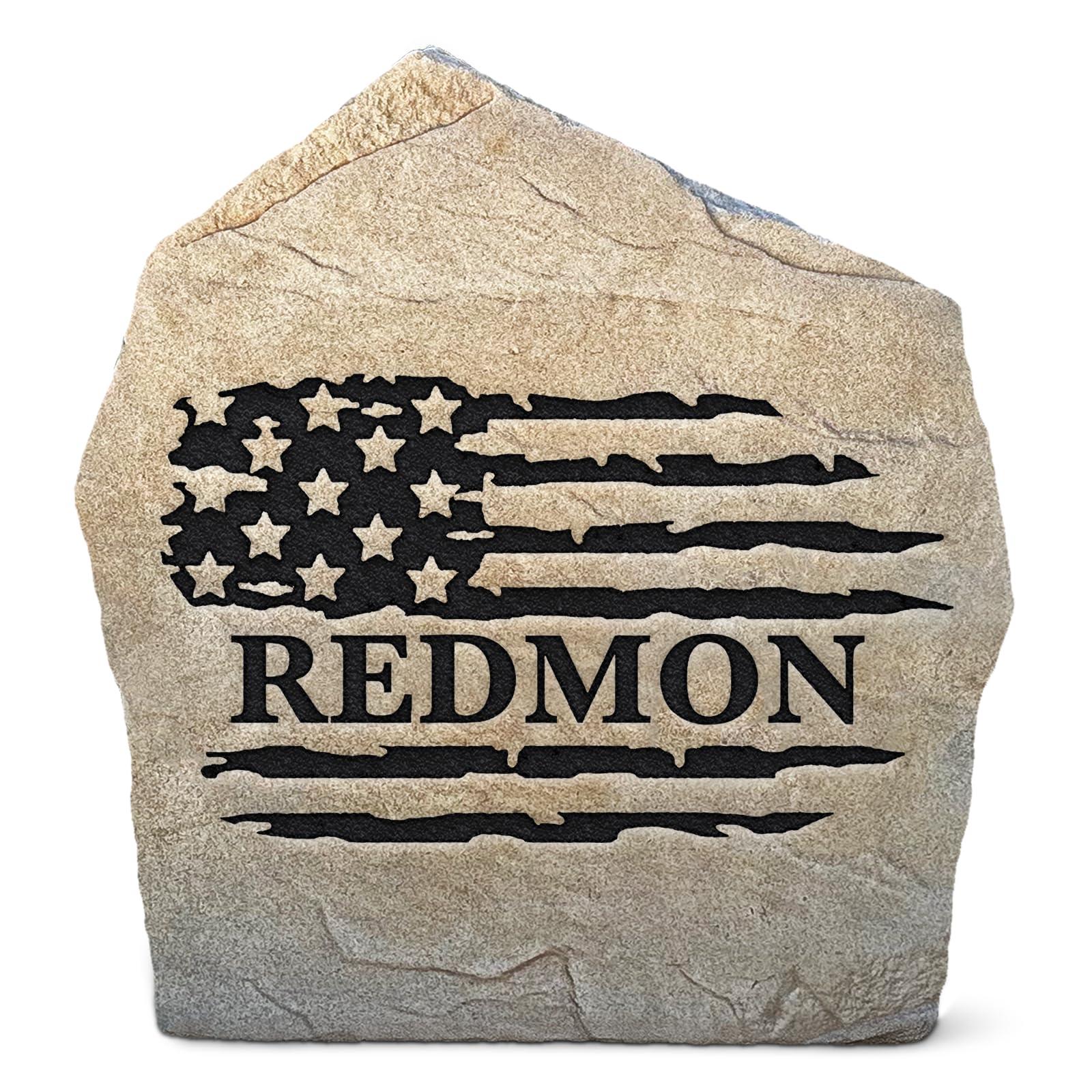 DESIGN A STONE Personalized Flag Name Stone - Engraved Garden Stone - Sandstone 21\" x 21\" - Monogram Stone by Design A Stone