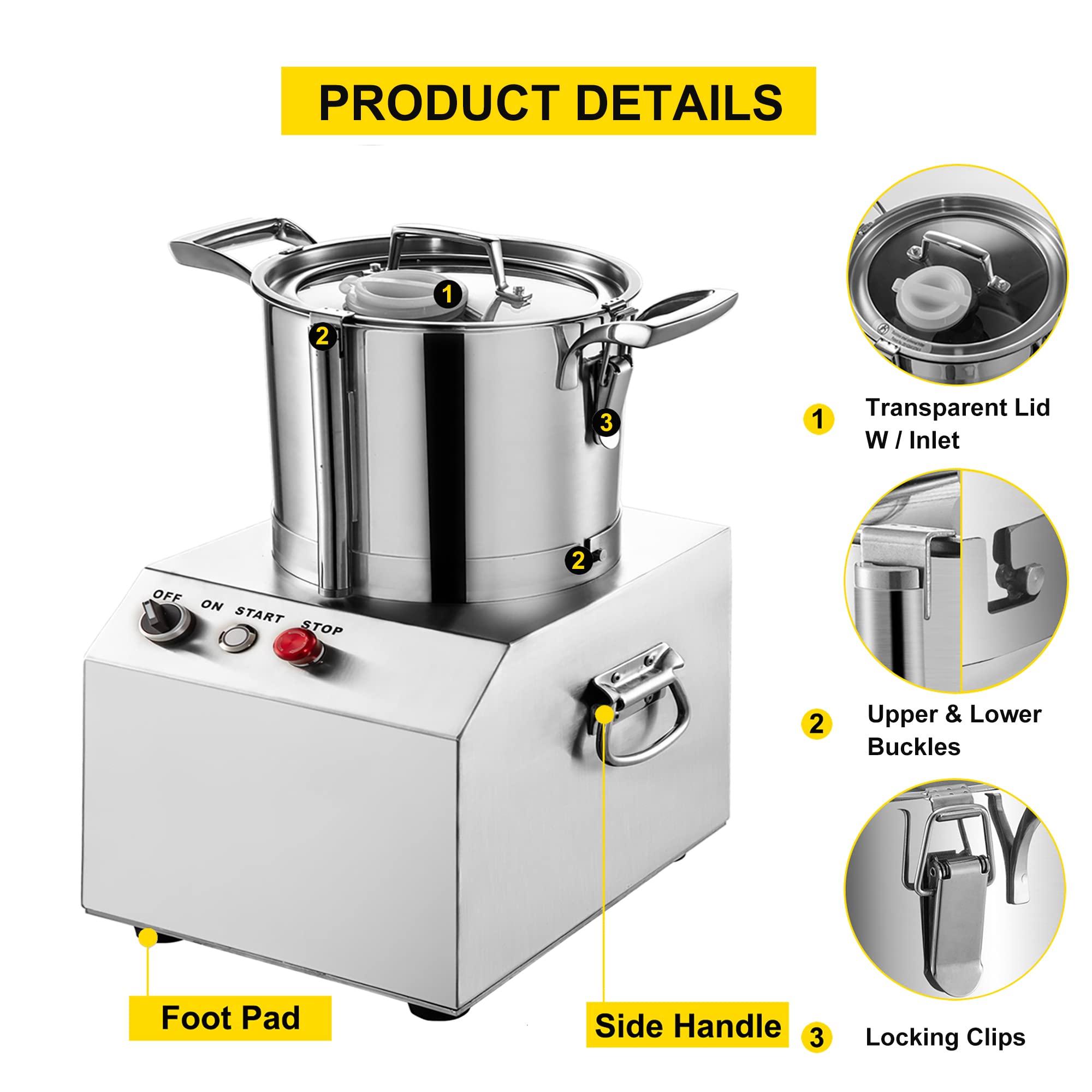 GagalU 4/6/10/15L Electric Automatic Chopper, Commercial Food Processors, Stainless Steel Electric Meat Vegetable Cutter Grinder, CE/FCC