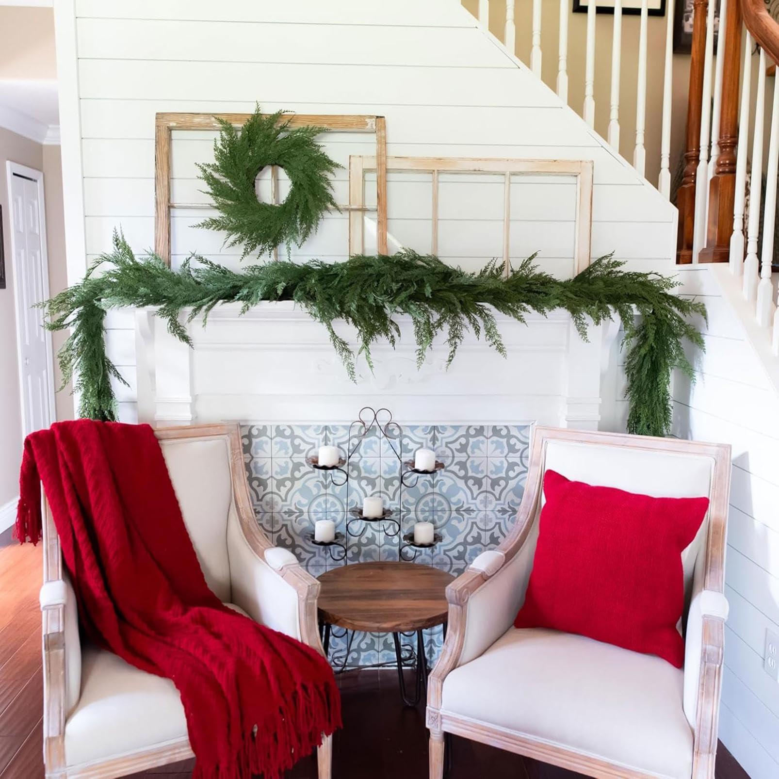 JOYO 6.2FT Artificial Long Cedar Garlands, Real Touch Winter Norfolk Pine Garland Green Artificial Greenery Garland Artificail Pine Christmas Garland for Holiday Wall Indoor Outdoor (6.2FT)