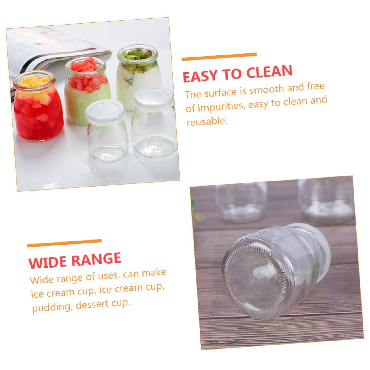 PRETYZOOM PRETYZOOM 10pcs 200mL Wide Mouth Glass Pudding Jars with Lids Storage Containers for Pudding Yogurt and Juice Glass Jelly Cups Set