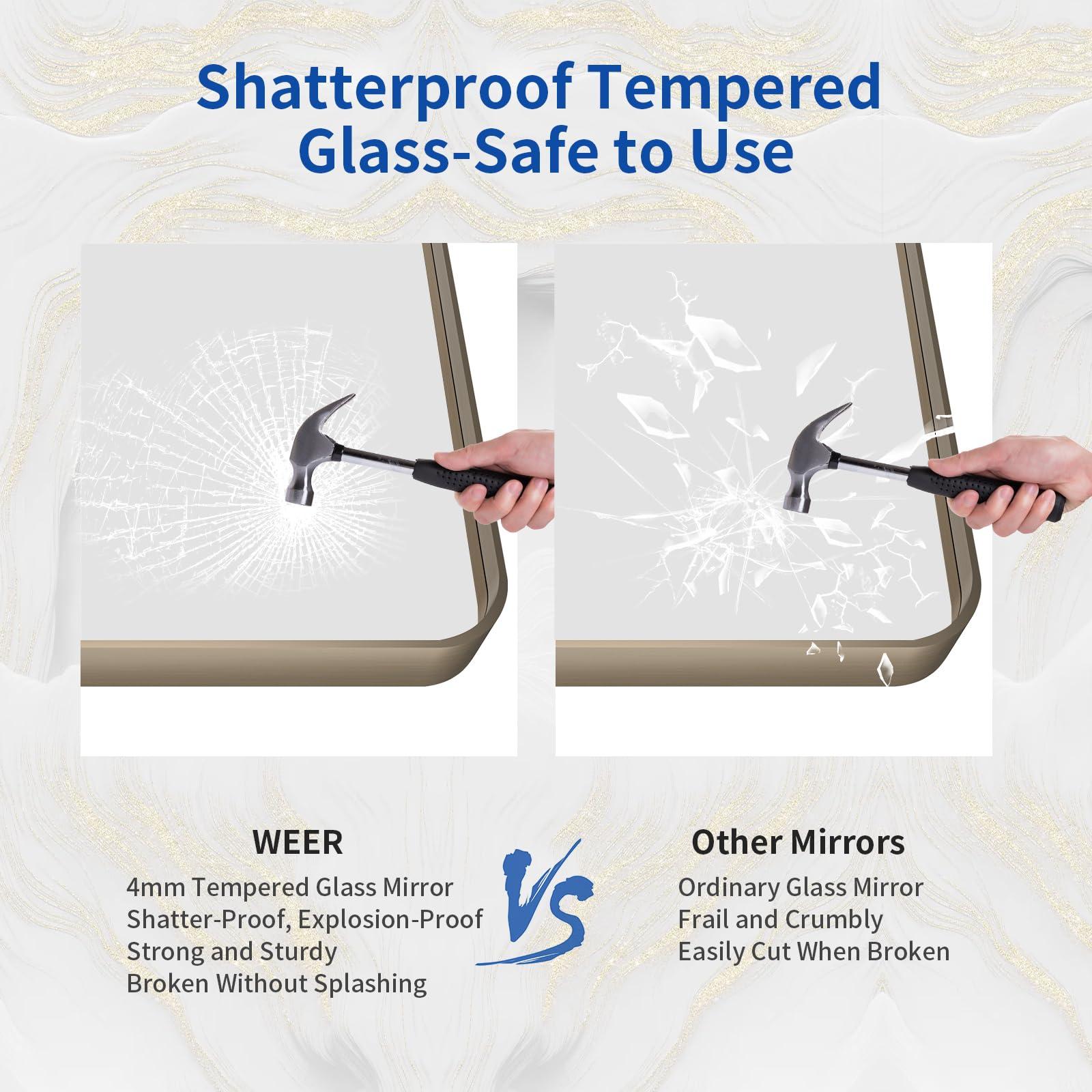 WEER WEER Bronze Bathroom Mirror 48x36 Inch, Farmhouse Oil Rubbed Bronze Mirror for Wall, Aluminum Alloy Brushed Bronze Metal Frame Mirror for Vanity, Tempered Glass, Anti-Rust (Horizontal/Vertical)