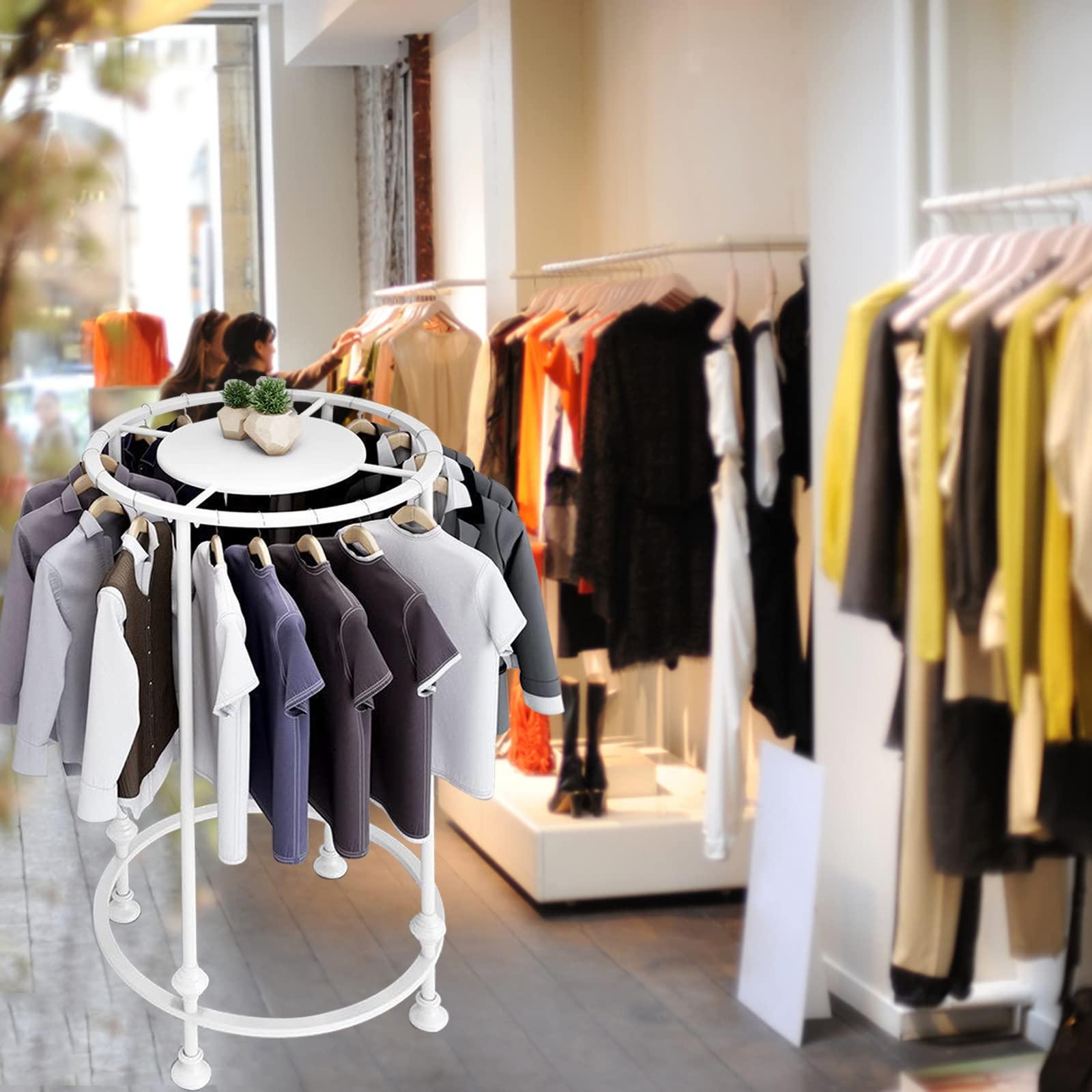 SPTZQURY SPTZQURY Round Garment Rack, Floor Standing Iron clothes Hanging Rack with Topper, Suitable for Large Shopping Malls Retail, Clothes Boutique Display Laundry Rooms Multi-Purpose Hanging (WHITE)