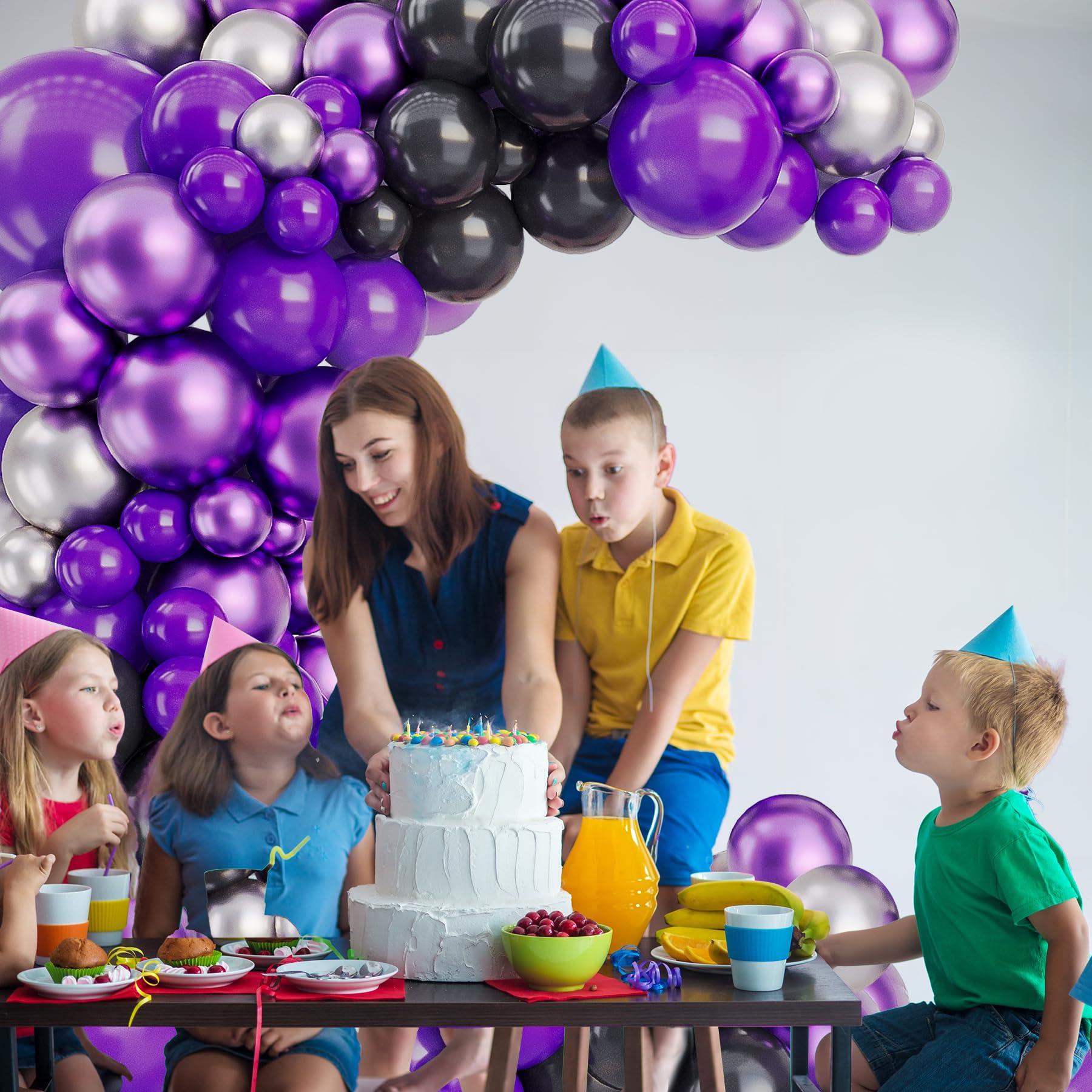deiiom Dark Purple Balloon Arch Garland Kit-Black Balloon Latex Metallic Silver Metallic Purple Balloon 132Pcs for Baby Shower,Easter,HalloweenBirthdayGraduation,Christmas Party Decoration.