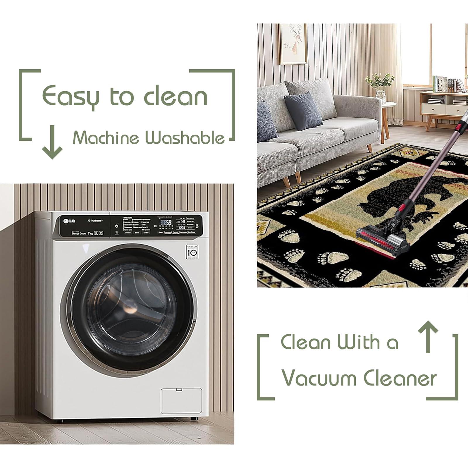 TuLdys TuLdys Rustic Cabin or Lodge Theme Rug, 3x5ft/36x60in, Bear and Cub Design with Trees in Background and Bear Track Patterned Edges Imitation Cashmere Area Rugs with 4 Pcs Carpet Gripper