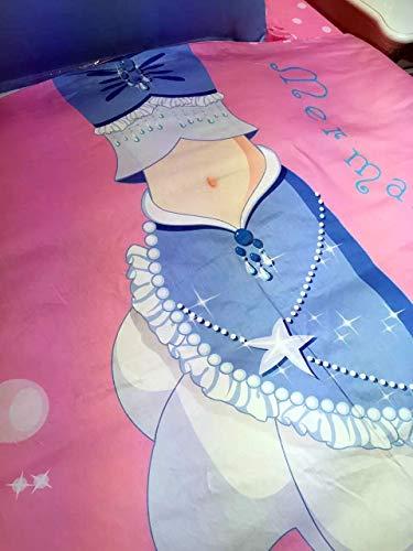 Mbay Mermaid Princess Duvet Cover Queen Size, Girls Pink Bed Set Single Bed Sheet, 4PCS