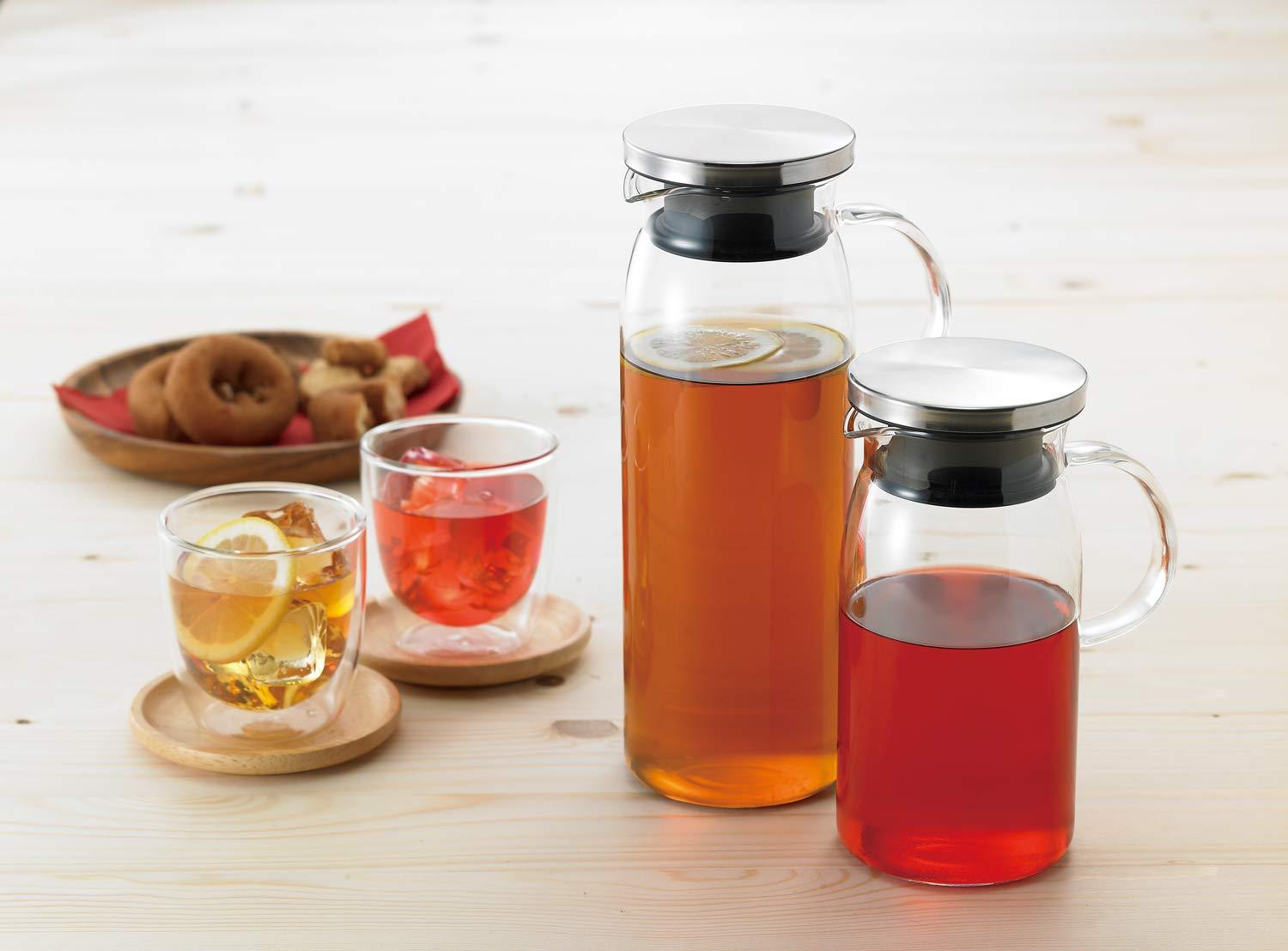 Iwaki iwaki KT293-SV Heat-resistant Glass Pitcher, Cold Water Bottle, 20.3 fl oz (600 ml), Jug 600, Stainless Steel Lid, Barley Tea Pot, Clear