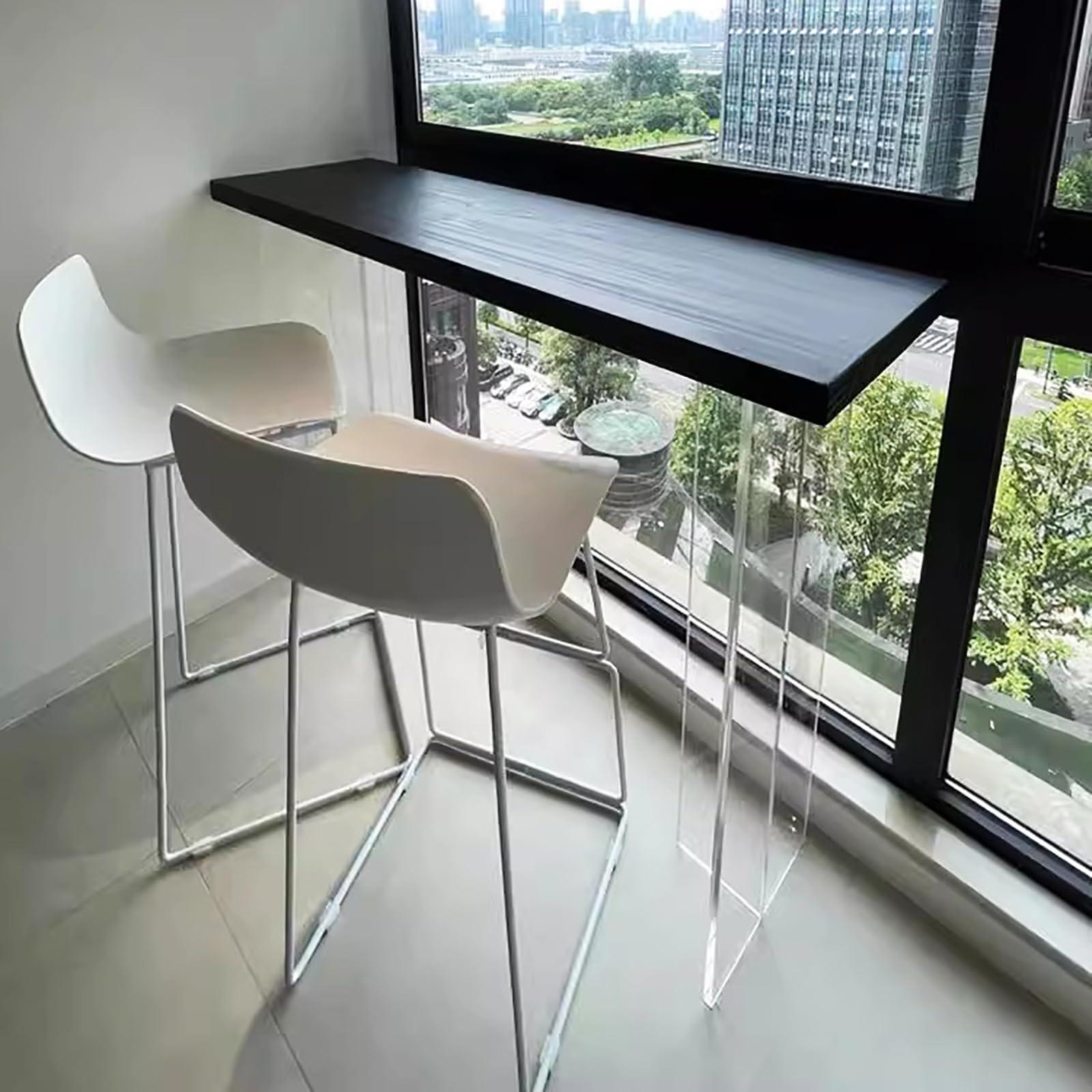 Topjia Bar Height Table,Solid Wood Tabletop & Acrylic Leg,Modern Bar Top Table Narrow Bar Table,Tall Counter Height Table Transparent Pub Tables Dining Table Kitchen Table,No Stool(47.2\", Black)