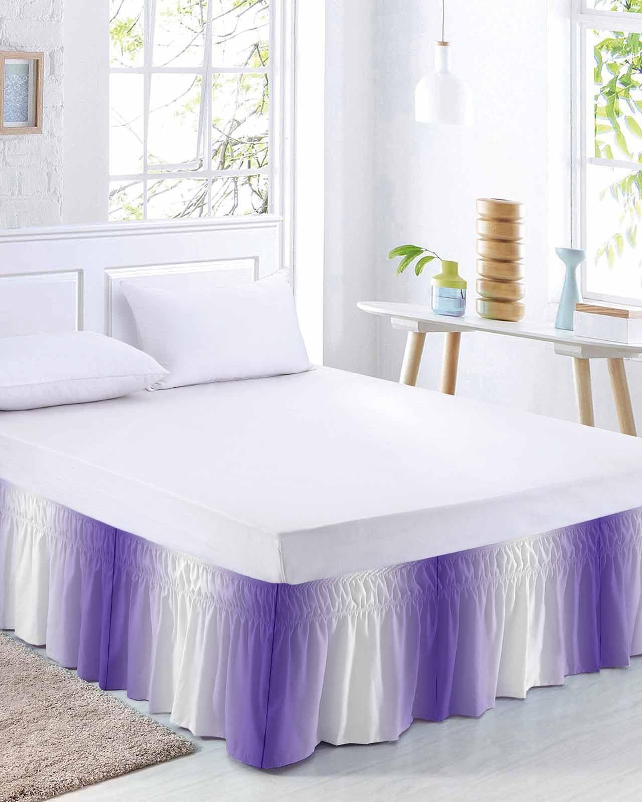 Sabolny Purple White Bed Skirt Queen Size 18 Inch Drop, Adjustable & Elastic Wrap Around Bed Skirts Pleated Luxury Dust Ruffles for Twin Full Queen Cal King Base Bed, Modern Minimalist Geometric Ombre Art