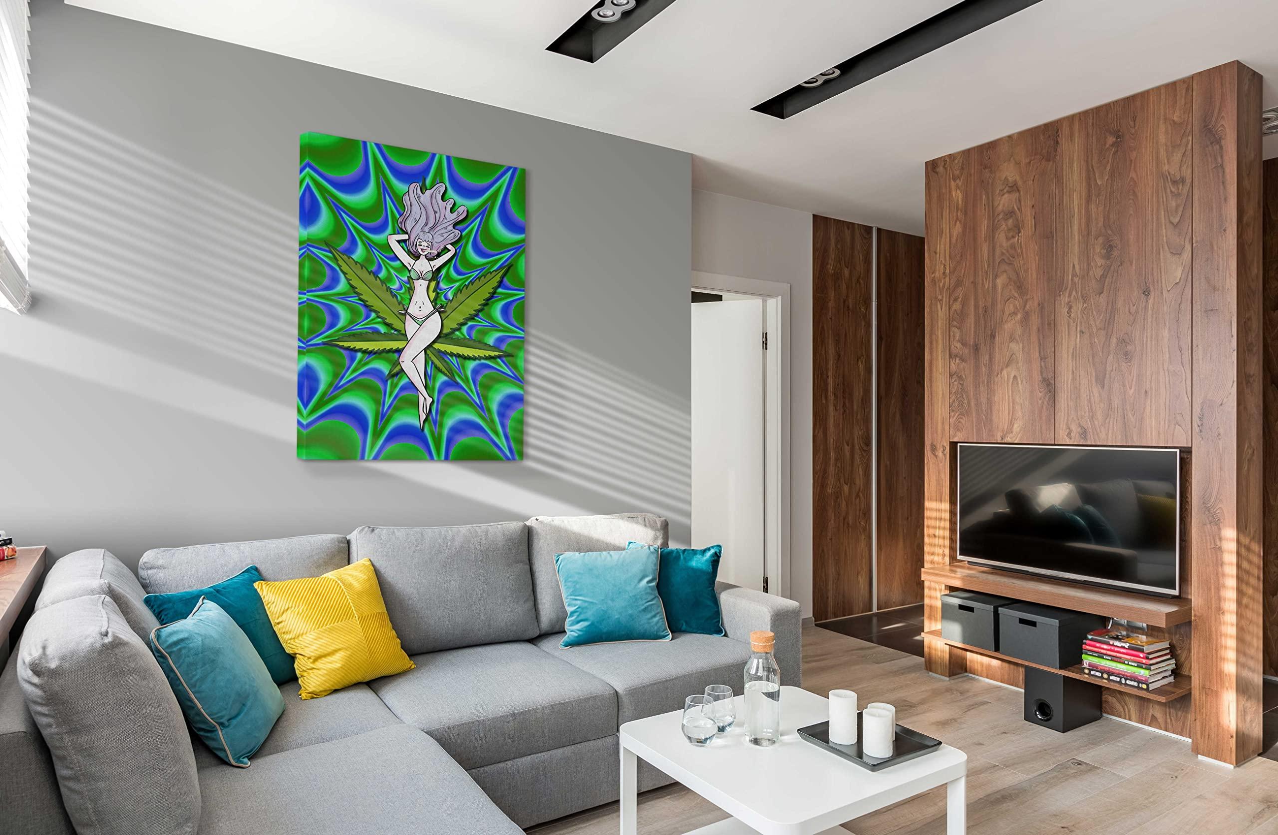 SpiritualHands SpiritualHands Trippy Room Decor, Stoner Room Decor, Hippie Art, Stoner Pothead Poster Framed Canvas (Stoned in Bikini, 40\" x 60\" - Ready to Hang)