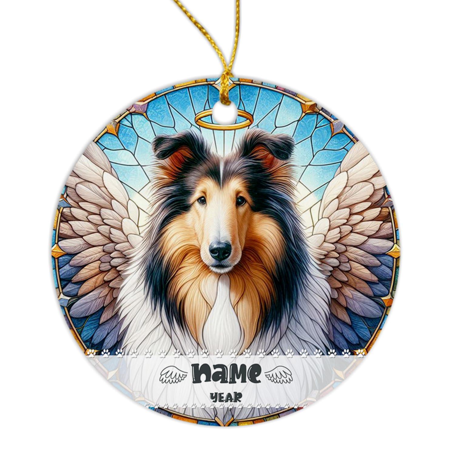BixDori Rough Collie Memorial Ornament, Customized Rough Collie Sympathy Ornament with Name and Year, Personalized Dog Memorial Christmas Ornament 2024, Pet Loss Gifts, Rough Collie Remembrance Ornament Xmas