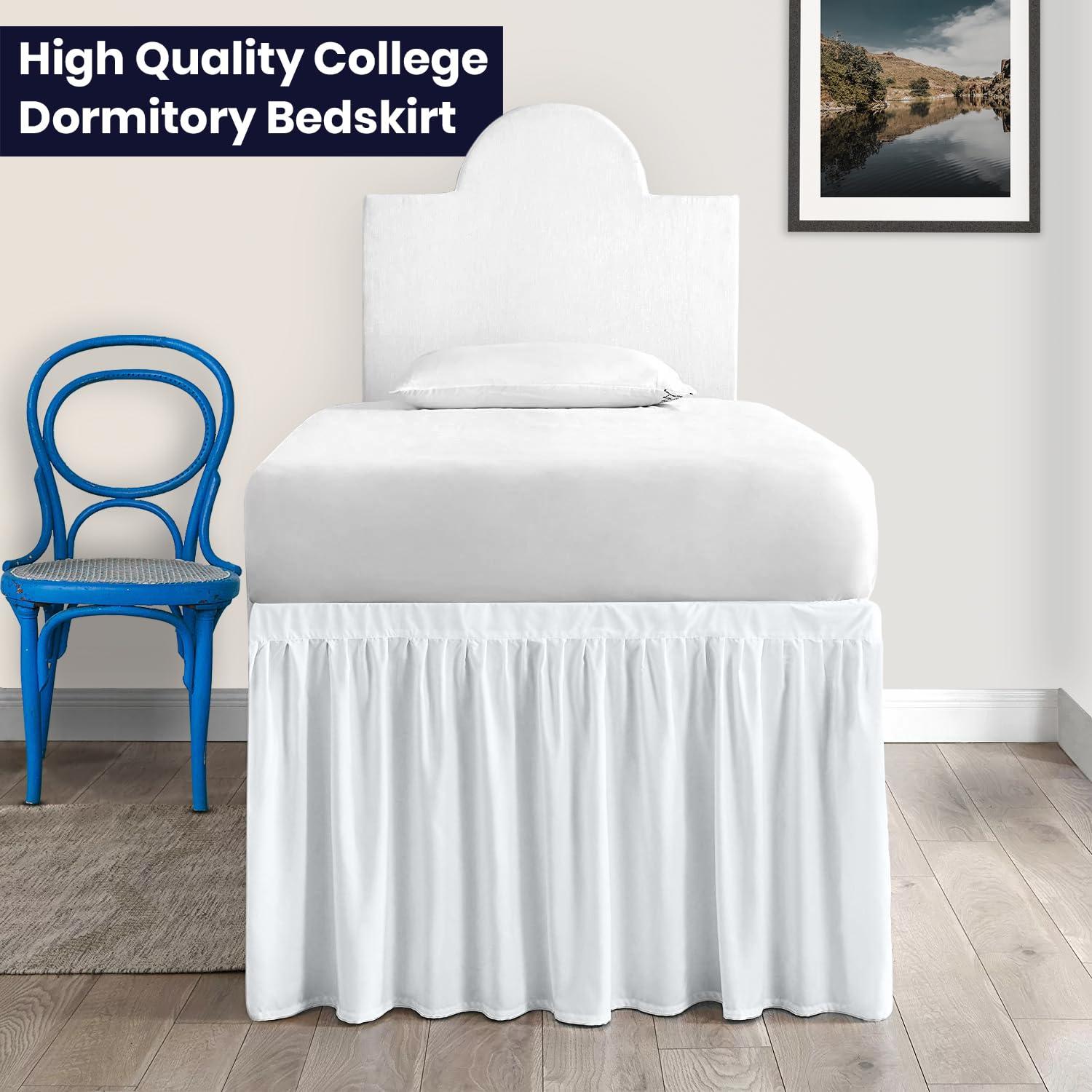 SGI bedding SGI bedding Dorm Bed Skirt Full XL 40 Inch Drop Length - White, Ruffled Pattern College Dorm Room Bed Skirts - Split Corner, Easy Care, Wrinkle Free 1800 Series Microfiber Bed Skirt