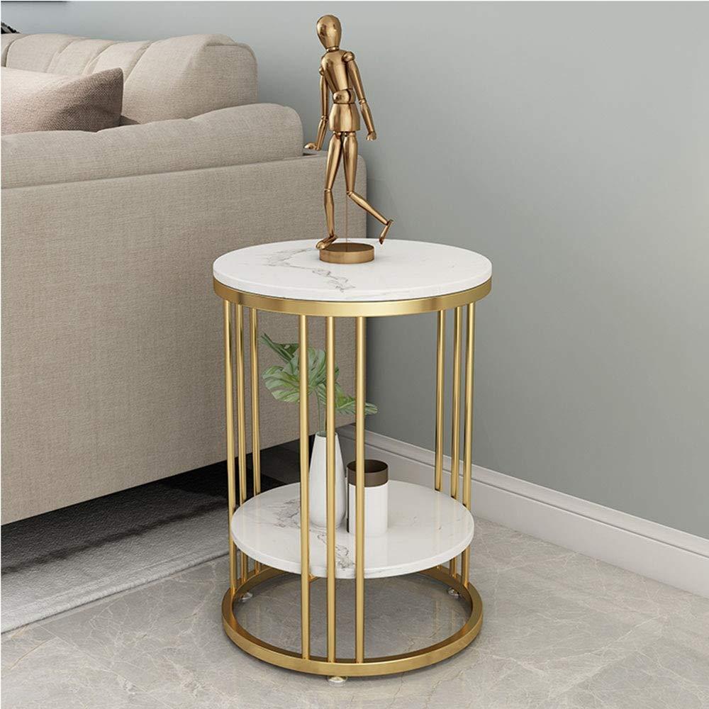 OUPAI FUFU Side Tables 2tier Storage Wrought Iron Side Table, Marble Side Table Light Luxury Round Coffee Table Living Room Sofa Side Table Snack Table Bedroom Bedside Table End Table
