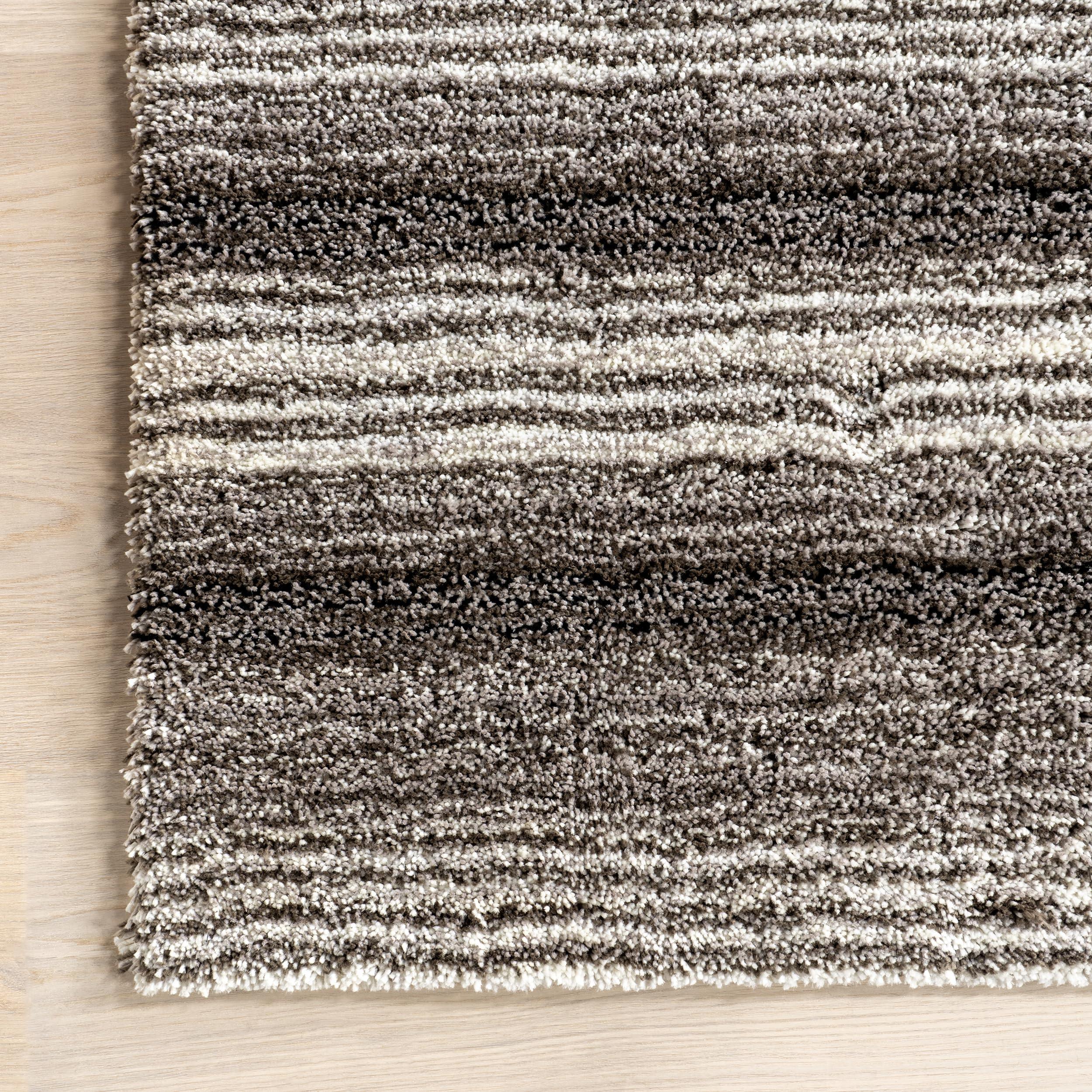 nuLOOM nuLOOM Drey Striped Shag Area Rug - 4 Round Accent Shag Rug Casual Gray Multi/Brown Rugs for Living Room Bedroom Dining Room Nursery Entryway