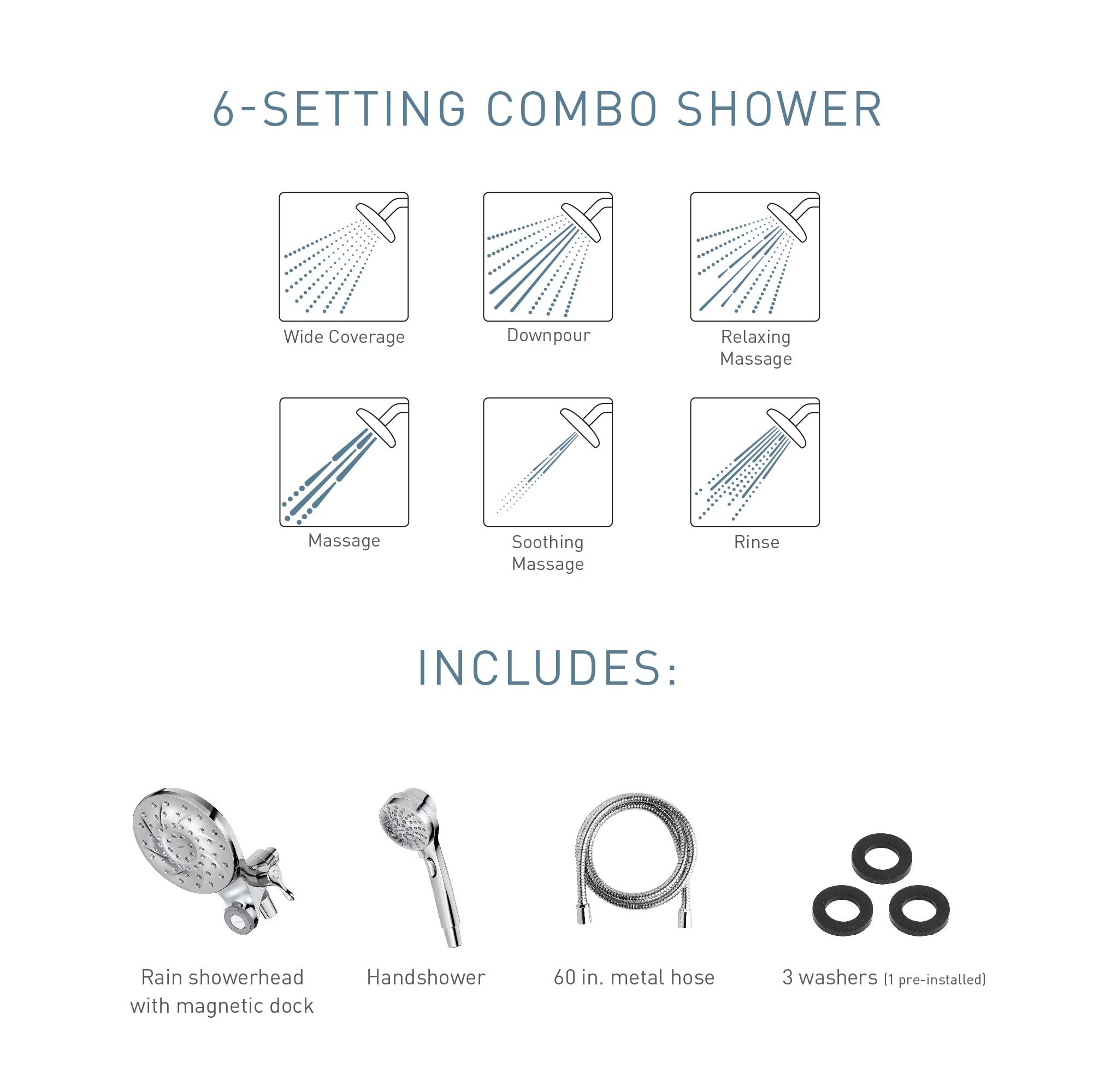 Moen Moen 26009 Tub Faucets and Accessories Magnetix 2.5 GPM Handheld/Rain Shower Head 2-in-1 Combo Featuring Magnetic Docking System, Chrome