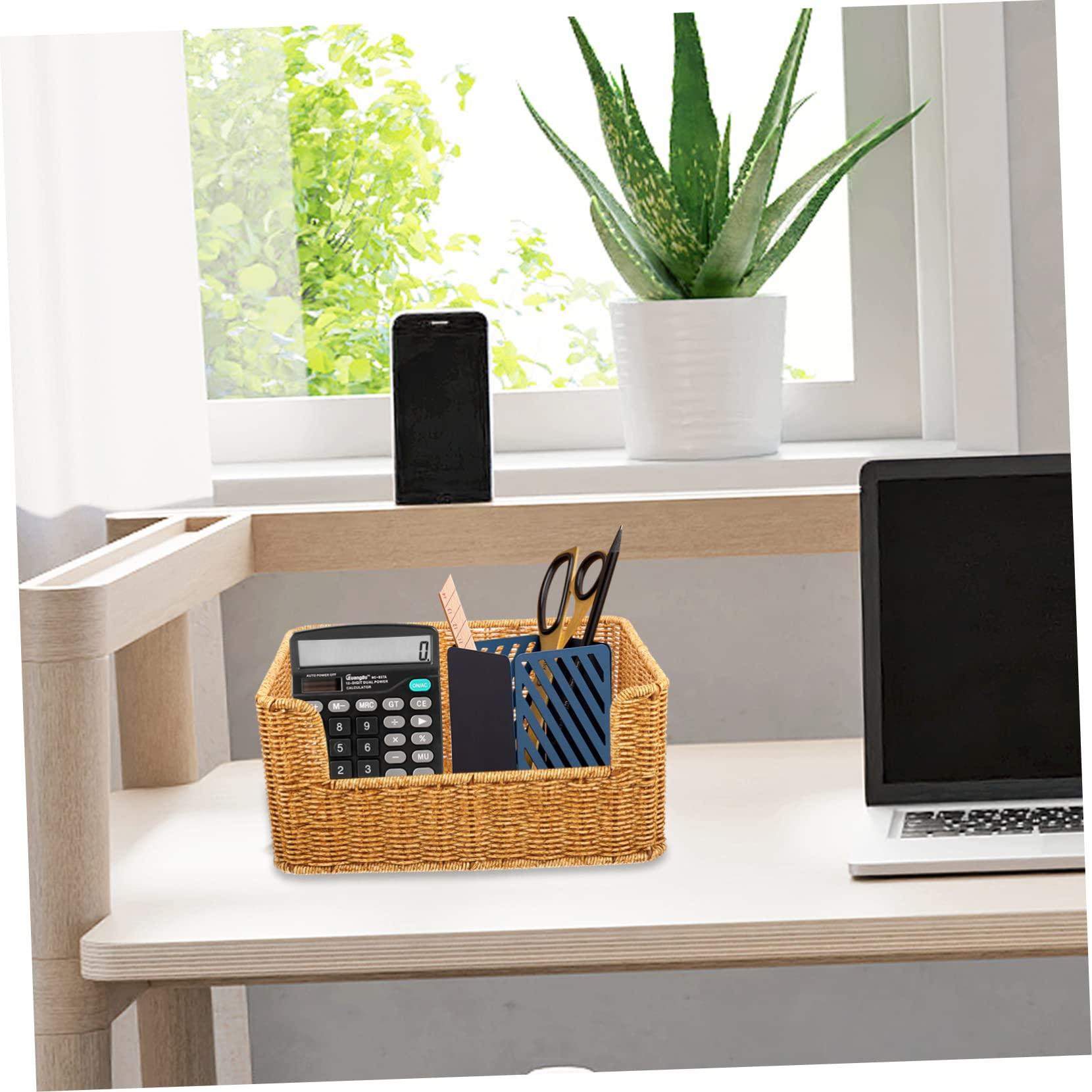 ABOOFAN ABOOFAN Natural Woven Baskets Weaved Basket Wicker Storage Desk Sundry Organizer Storage Basket Woven Book Basket Chic Sundry Basket Sundries Holder Wicker Shelf Basket Imitation Rattan