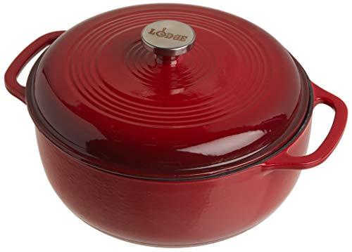 Lodge Lodge 6 Quart Enameled Cast Iron Dutch Oven with Lid Dual Handles Oven Safe up to 500 F or on Stovetop - Use to Marinate, Cook, Bake, Refrigerate and Serve Island Spice Red
