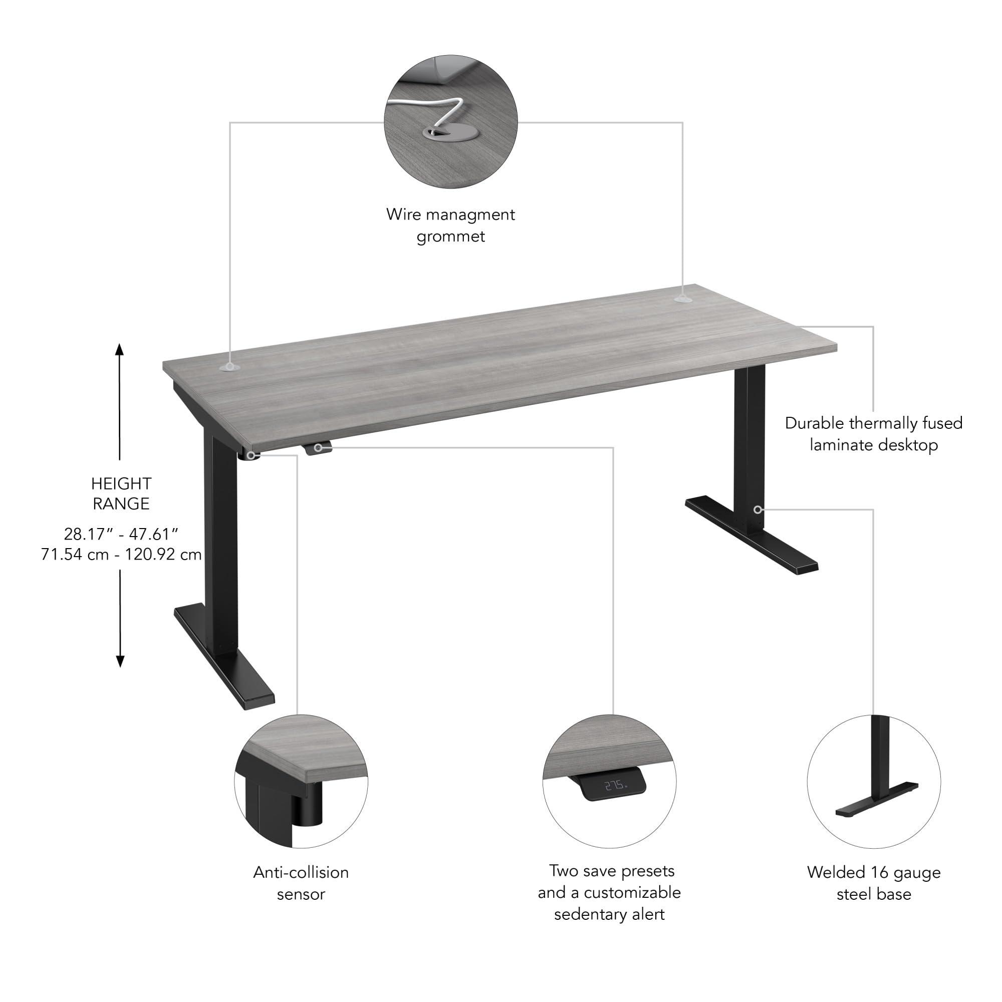 Bush Furniture Bush Business Furniture 72-inch Electric Height Adjustable Standing Desk, Ergonomic Sit-Stand Computer Table for Home and Professional Office, Move 40 Series, Platinum Gray with Black Base