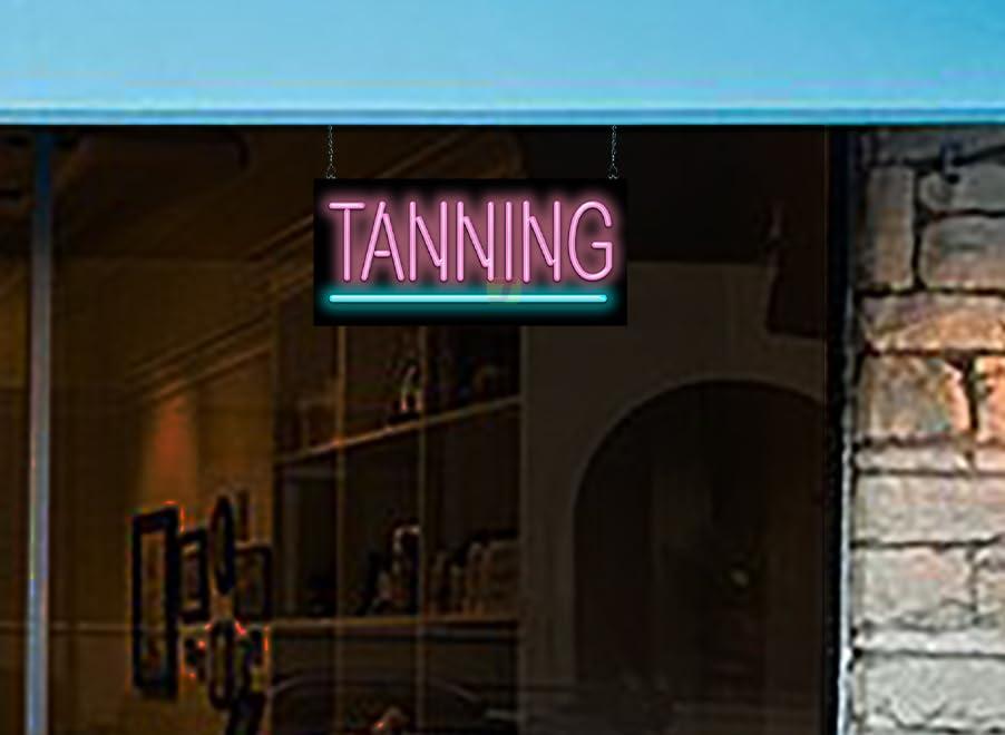 Jantec Sign Group Tanning Neon Sign - Compact Size - 24\" wide x 11\" high - Real, Quality Hand Bent Neon Sign - Pink Letters with a Turquoise Underline