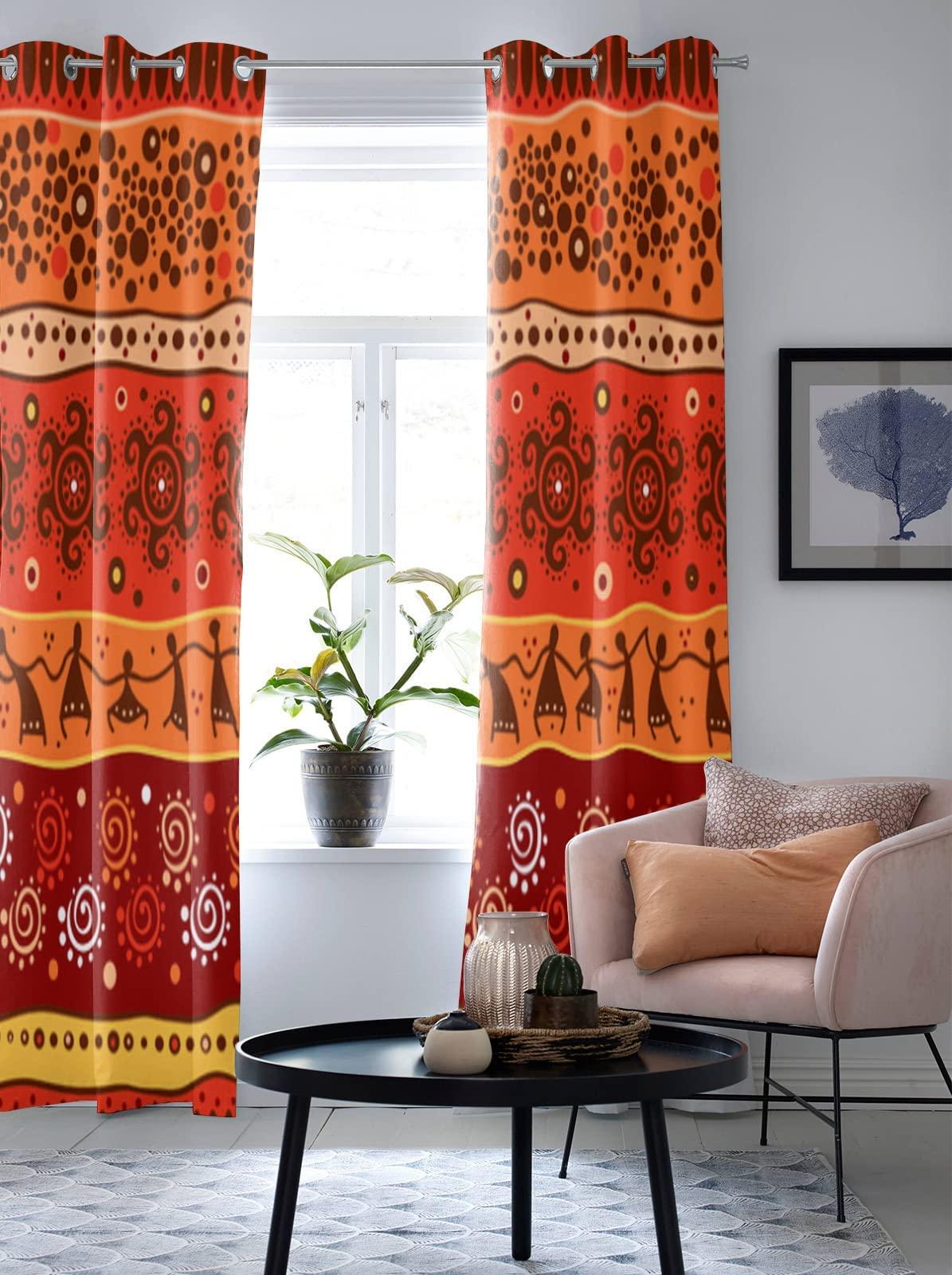 BHJKL BHJKL Ethnic Tribal Geometric Blackout Curtains, Vintage Boho Window Treatment Set, 2 Panels 3D Printed Grommet Curtains for Room/Bedroom Heat Insulation Noise Reduction Drapes(72" Wx72 L)