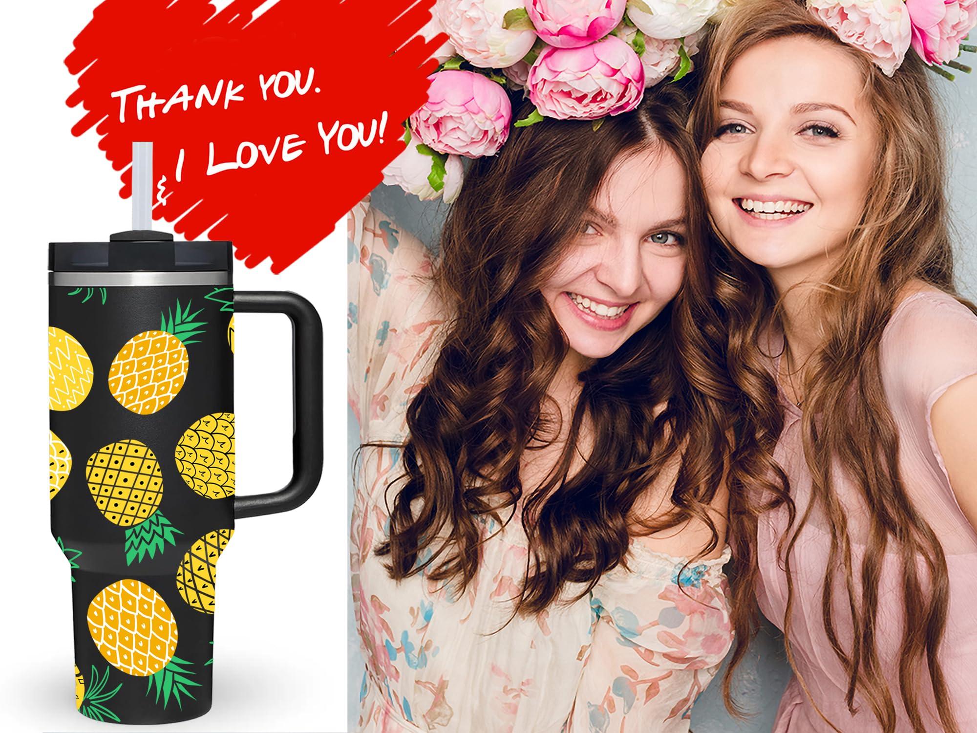 AMZUShome 40 OZ Pineapple Tumbler with Handle.Pineapple Lover Gifts.Unique Birthday Christmas Gifts for Pineapple Lover.Personalized 40 OZ Pineapple Tumbler Gifts for Women Men.