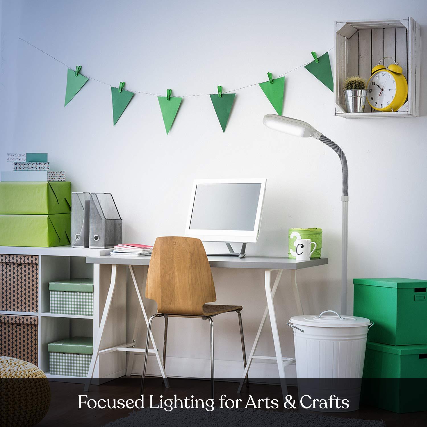 Brightech Brightech Litespan - Bright LED Floor Reading Lamp for Over Chair Crafts and Reading, Estheticians\' Light for Lash Extensions, Adjustable Standing Lamp for Living Room, Bedroom, Office - White