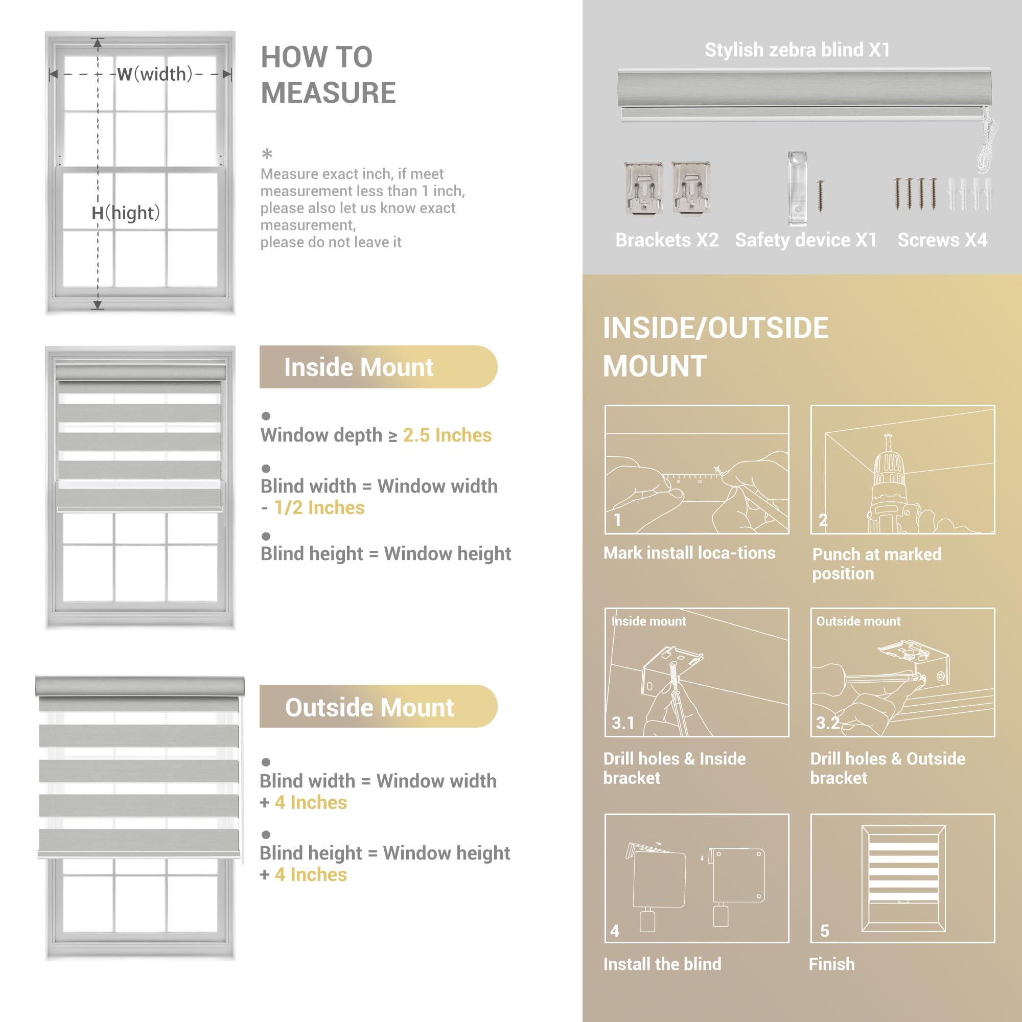 HOTSOON HOTSOON Zebra Blinds for Windows Custom Size Blackout Roller Shades Privacy Dual Light Control Dual Layer Easy to Install for Home, Beige, 46" W x 72" H