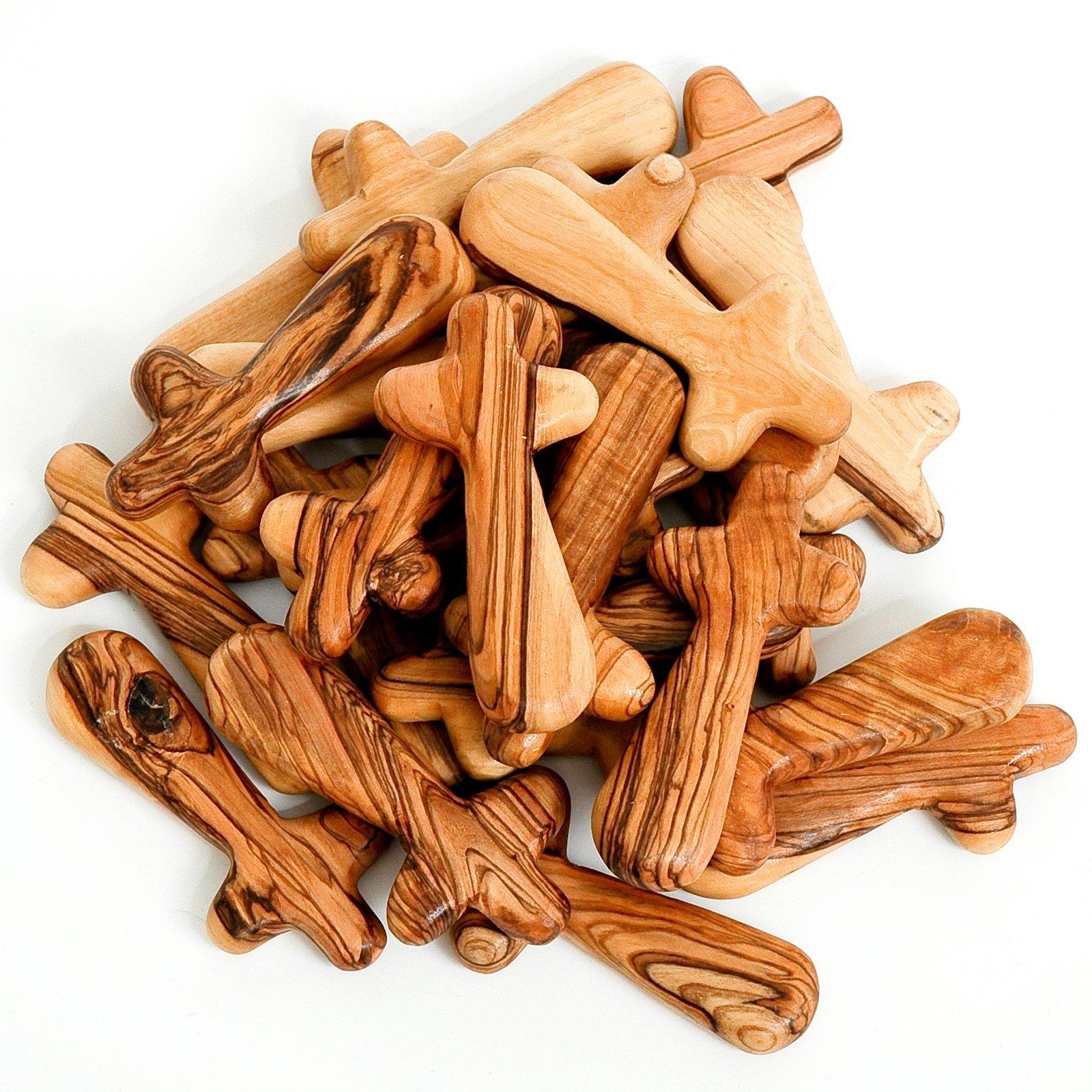 My Caring Cross Certified Holy Land Olive Wood Caring/Holding Cross (50, Medium Pocket Cross)